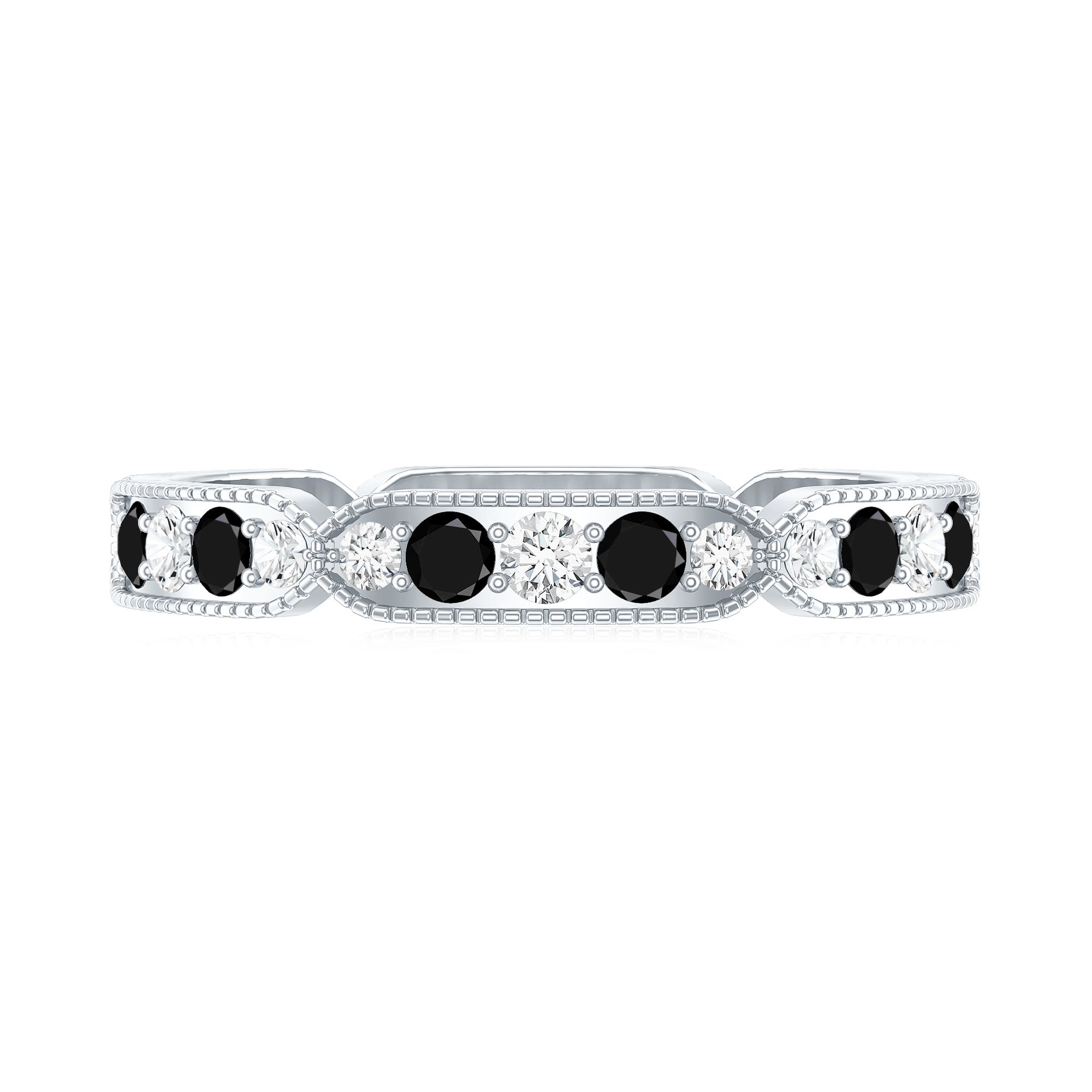 Classic Black Onyx and Diamond Eternity Band Ring AAA - Rosec Jewels