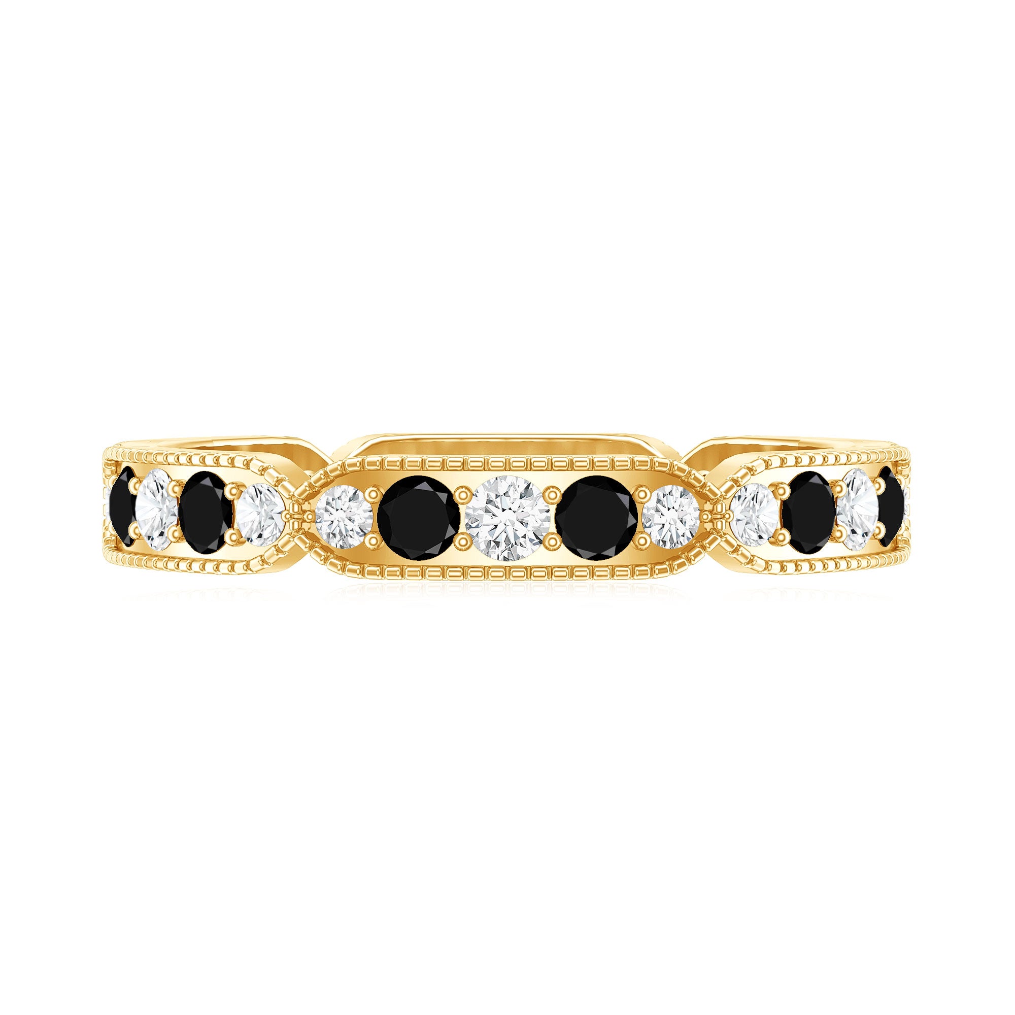 Classic Black Onyx and Diamond Eternity Band Ring AAA - Rosec Jewels