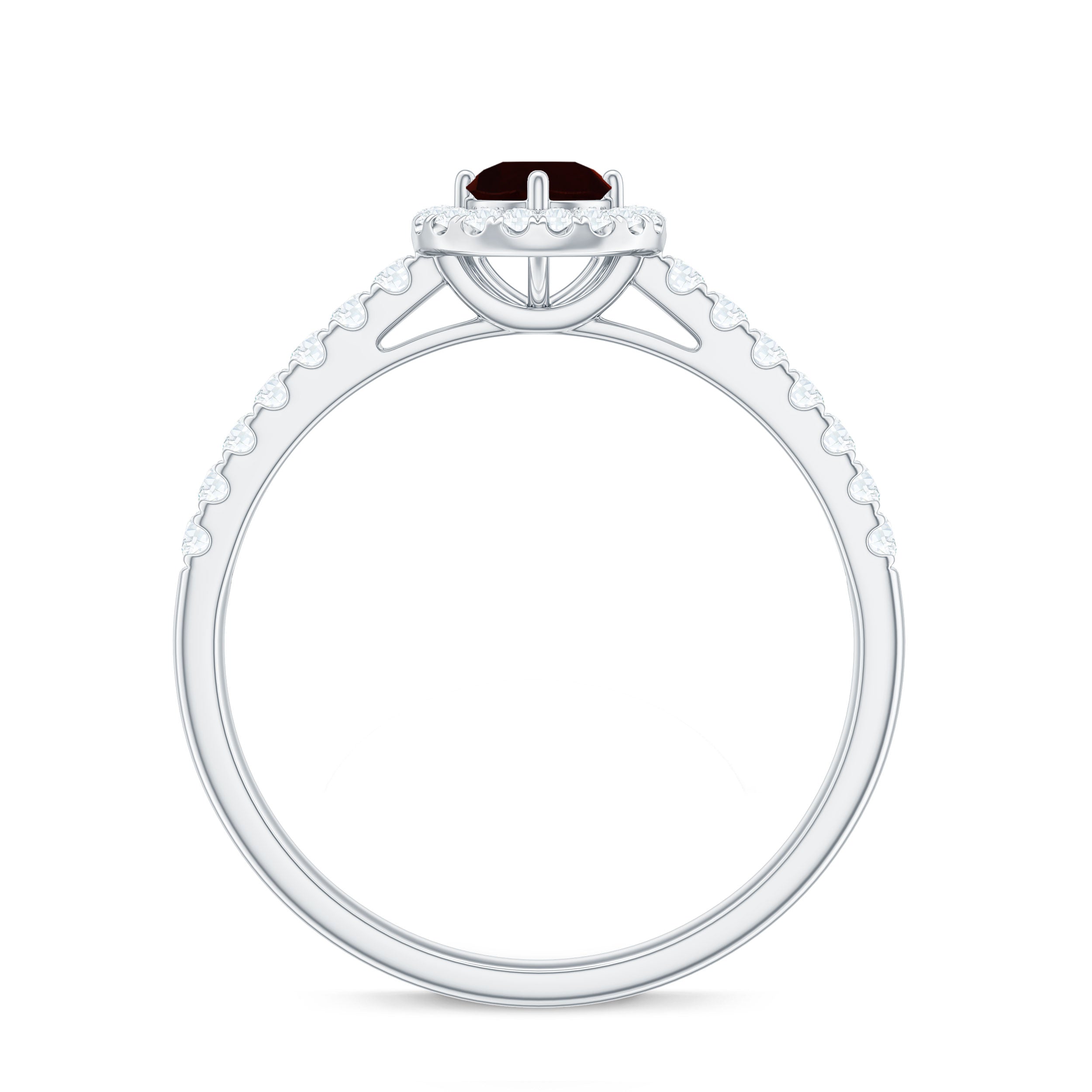 Garnet Minimal Engagement Ring with Diamond Halo AAA - Rosec Jewels