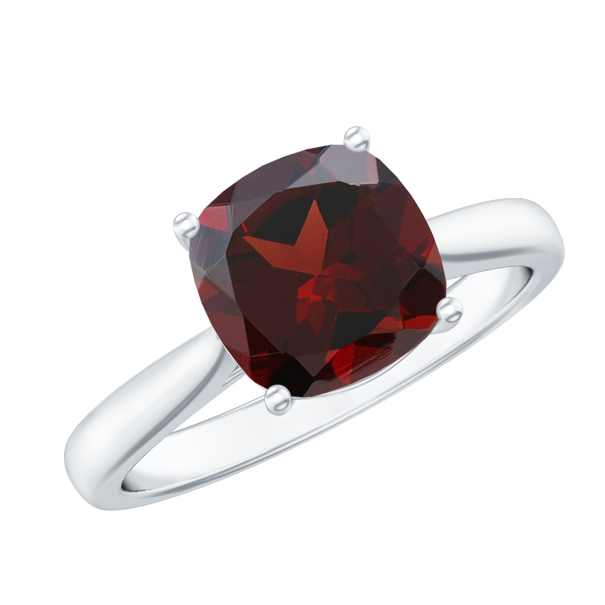 Natural 8mm Garnet Cushion Cut Engagement Ring with Surprise Diamond
