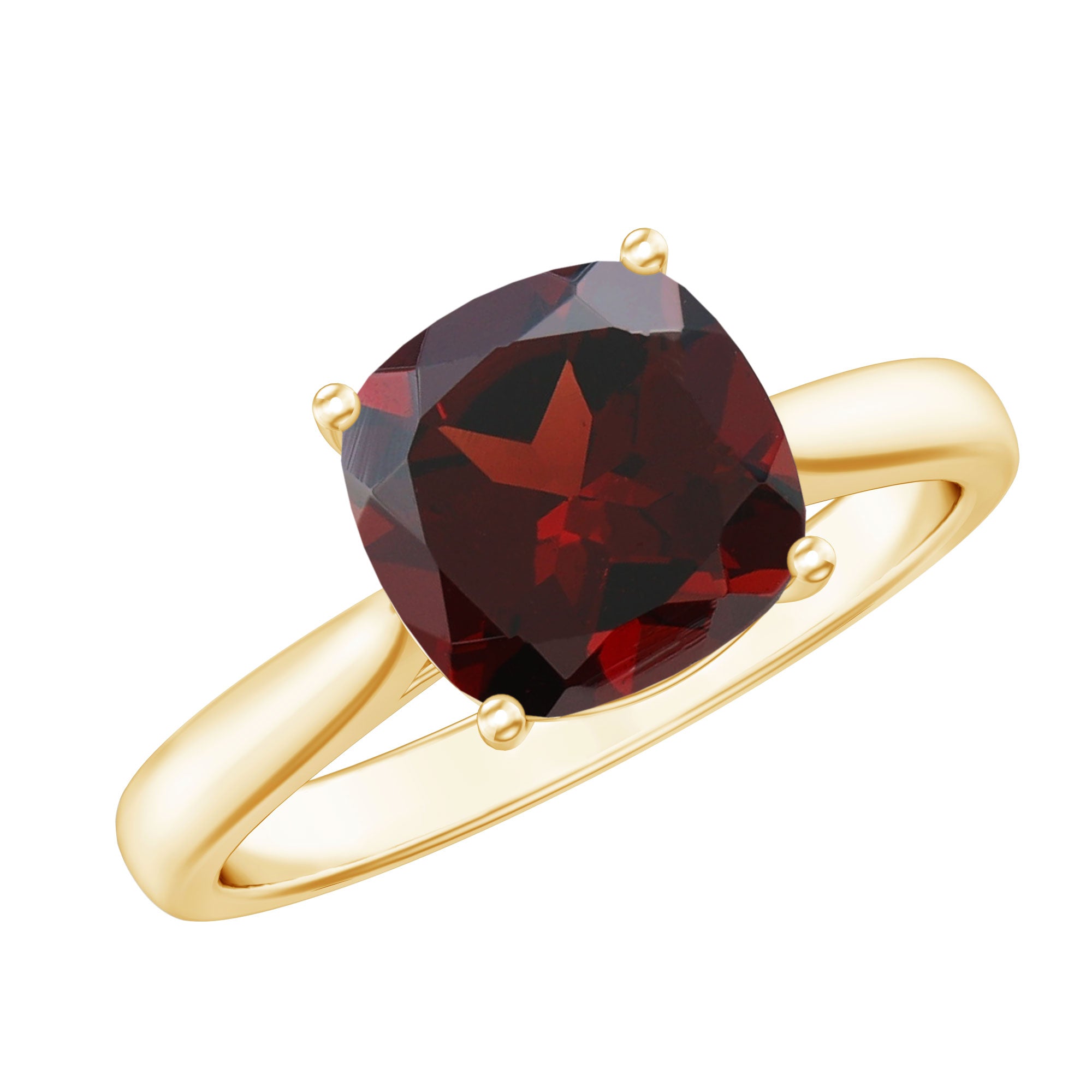 Natural 8mm Garnet Cushion Cut Engagement Ring with Surprise Diamond AAA - Rosec Jewels