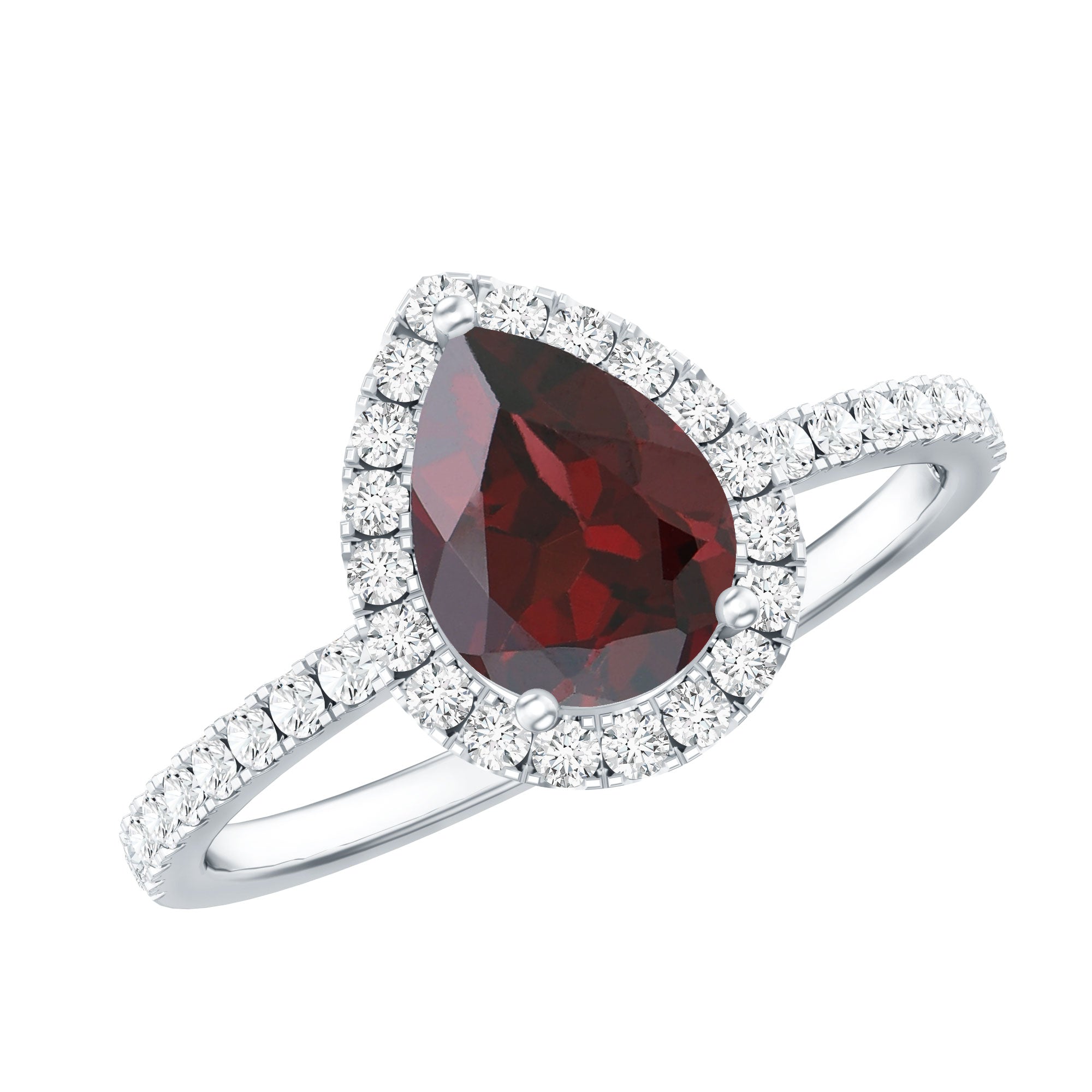 Genuine 5X7mm Garnet Pear Shaped Engagement Ring with Diamond Halo AAA - Rosec Jewels