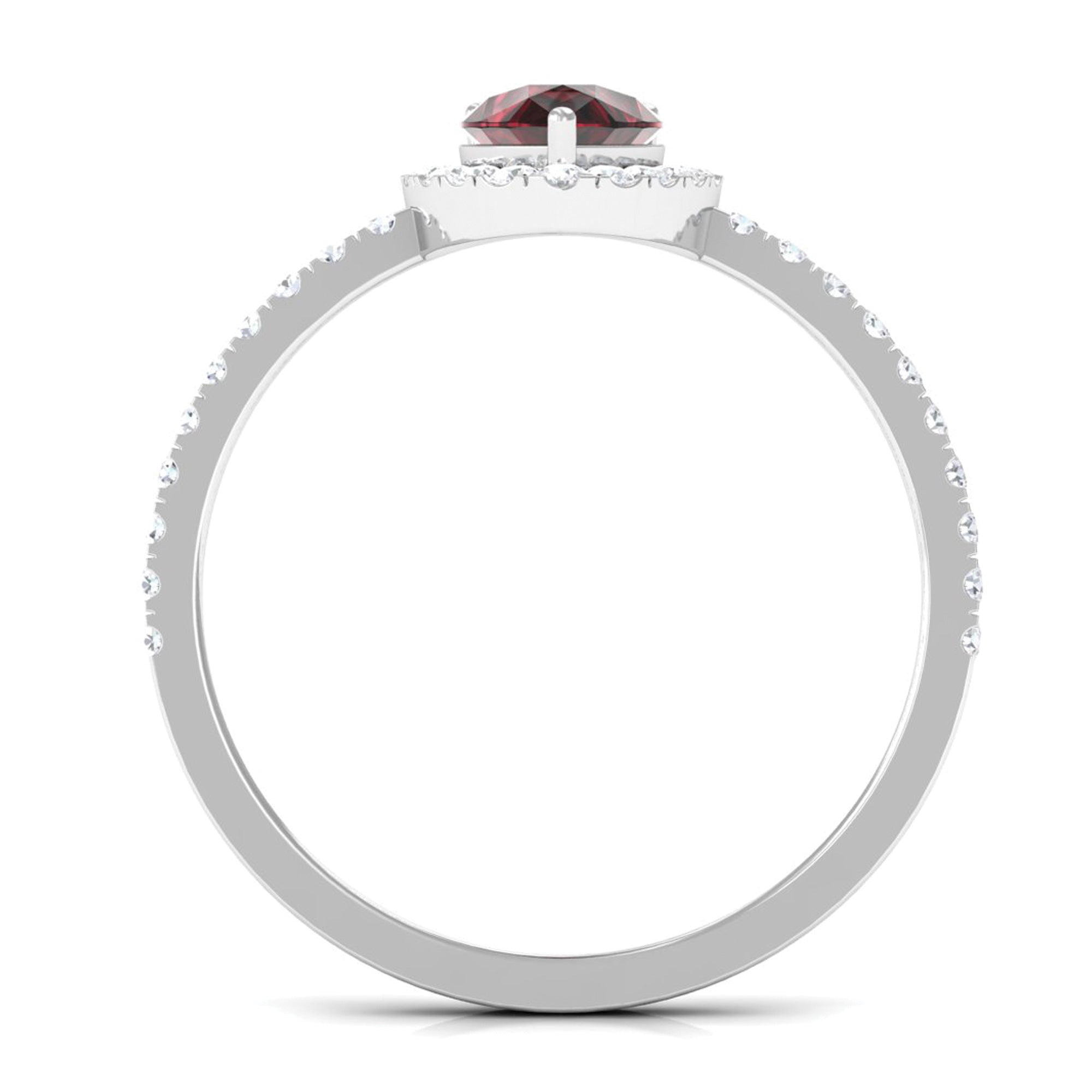 Genuine 5X7mm Garnet Pear Shaped Engagement Ring with Diamond Halo AAA - Rosec Jewels