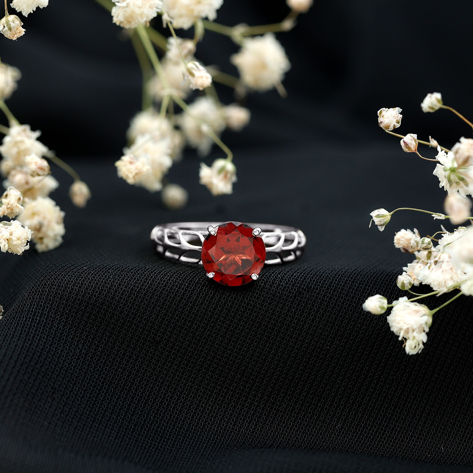 2.3 Carat Natural Garnet Filigree Engagement Ring with Certificate AAA - Rosec Jewels