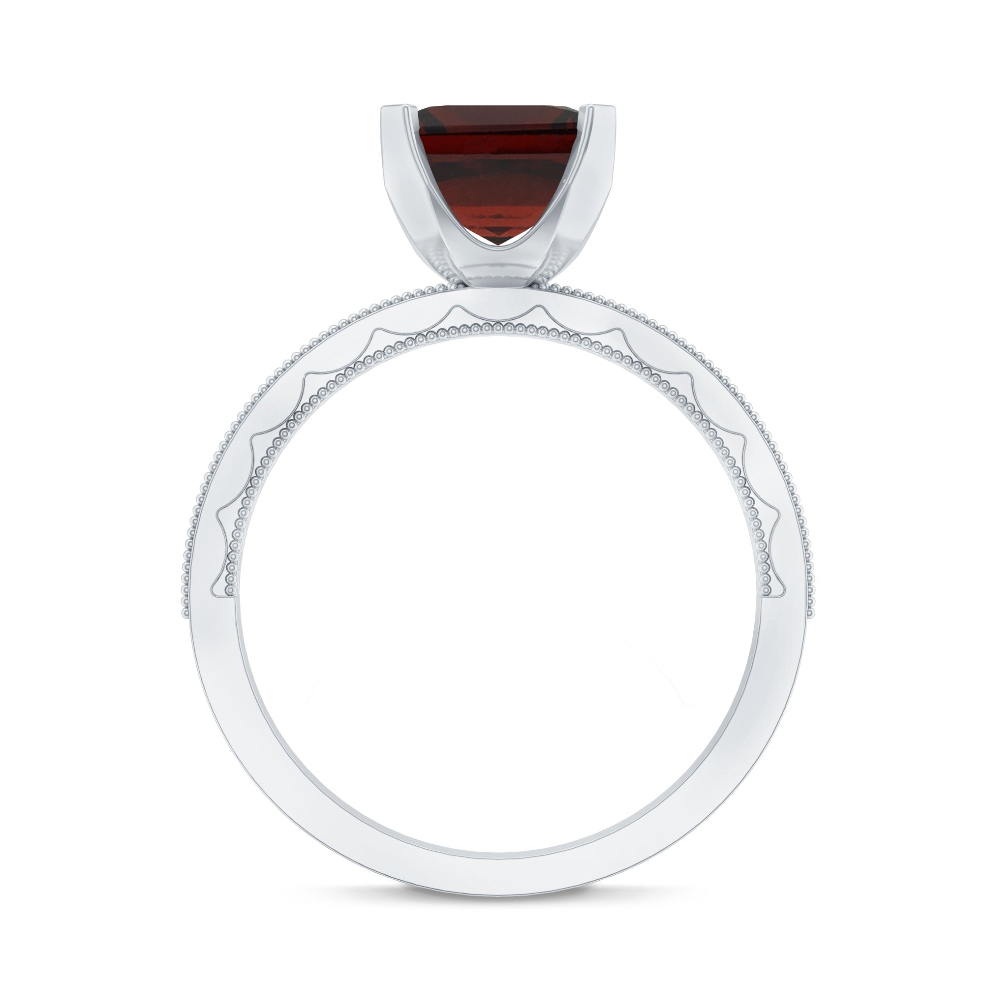 Rosec Jewels-Natural 8mm Asscher Cut Garnet Engagement Ring with Diamond Side Stones
