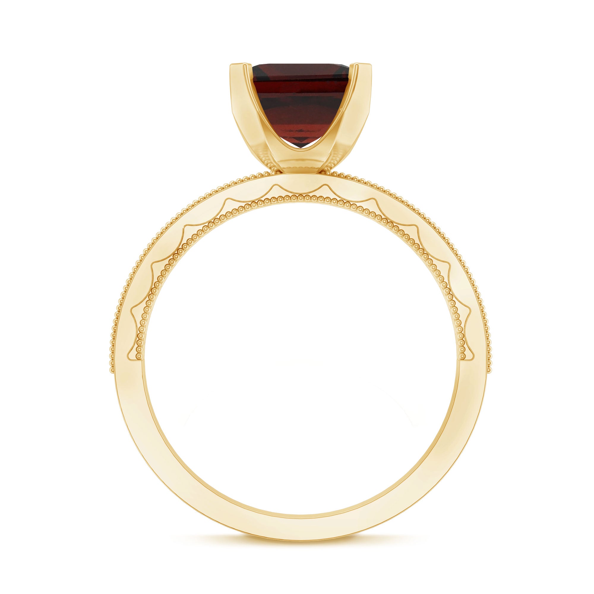 Rosec Jewels-Natural 8mm Asscher Cut Garnet Engagement Ring with Diamond Side Stones