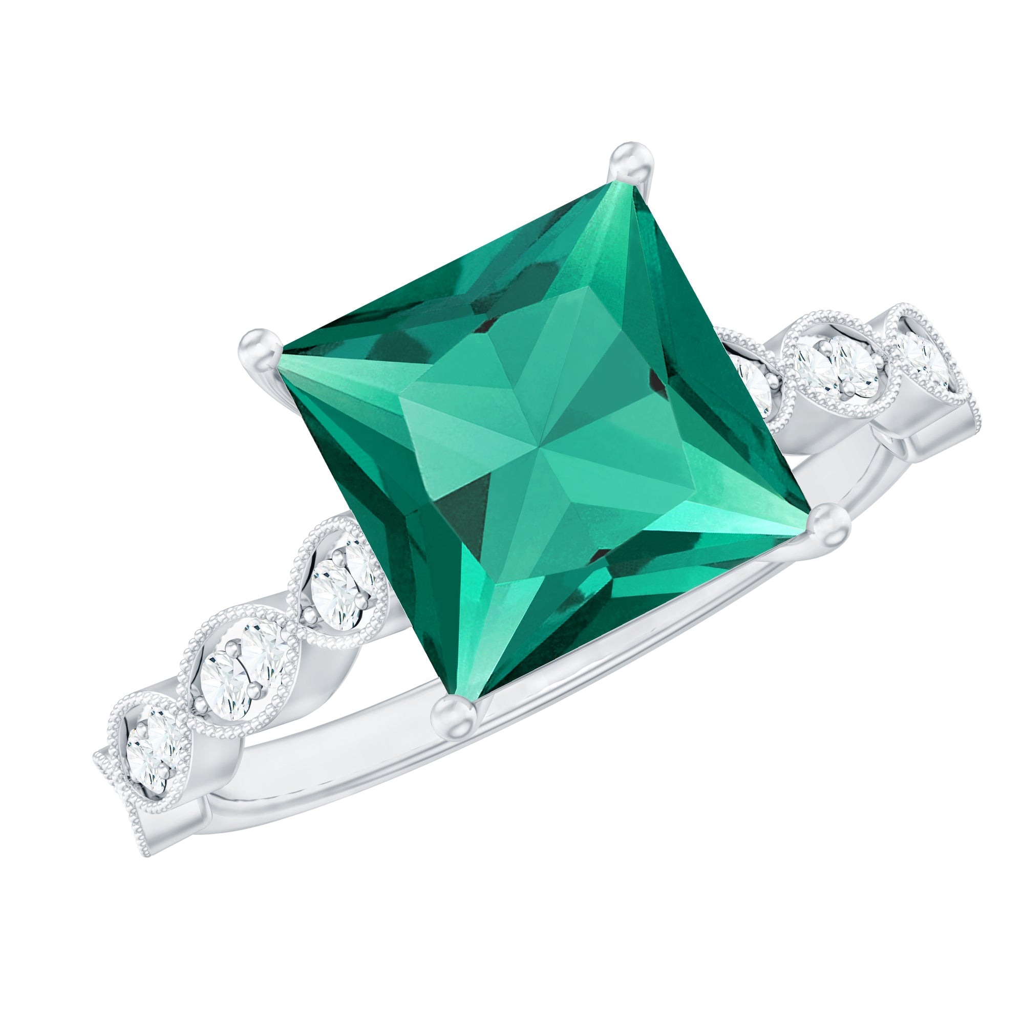 Certified 2 Carat Lab Grown Emerald Princess Cut Engagement Ring