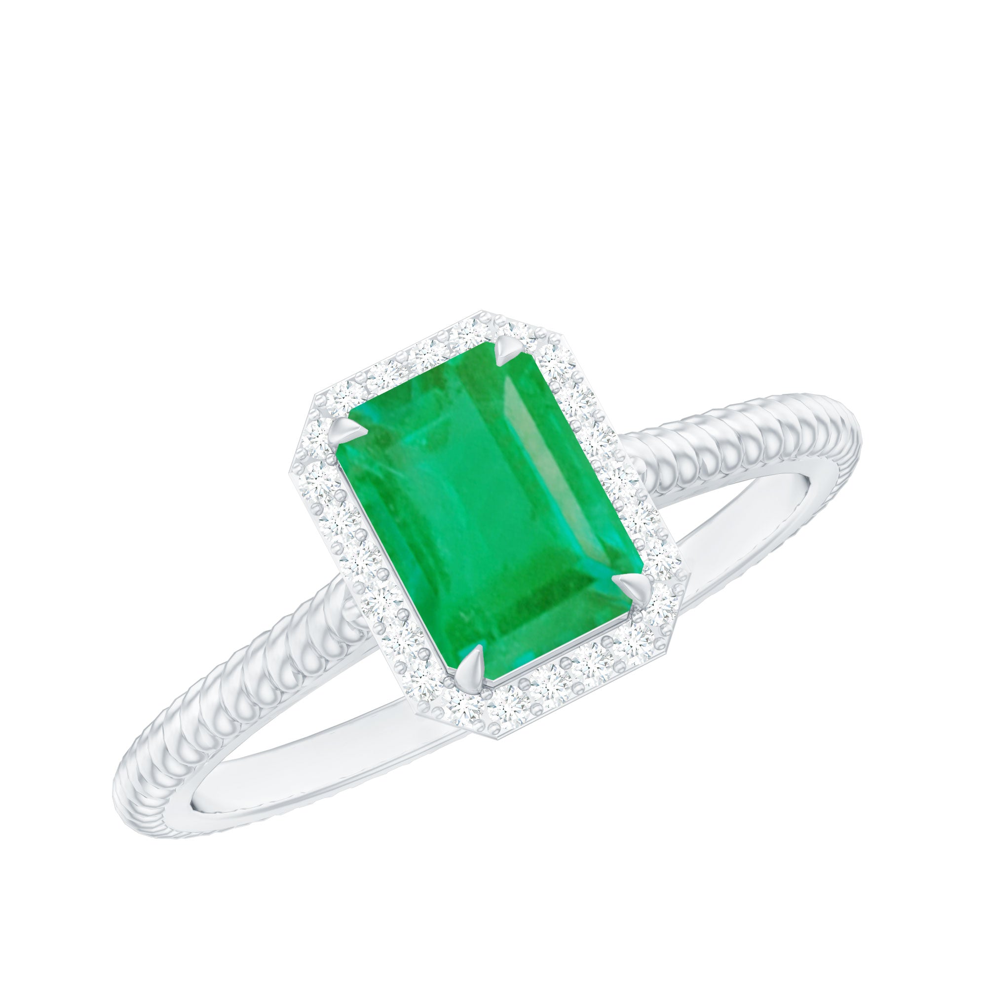 Natural 1.2 Carat Emerald Engagement Ring with Diamond Halo AAA - Rosec Jewels