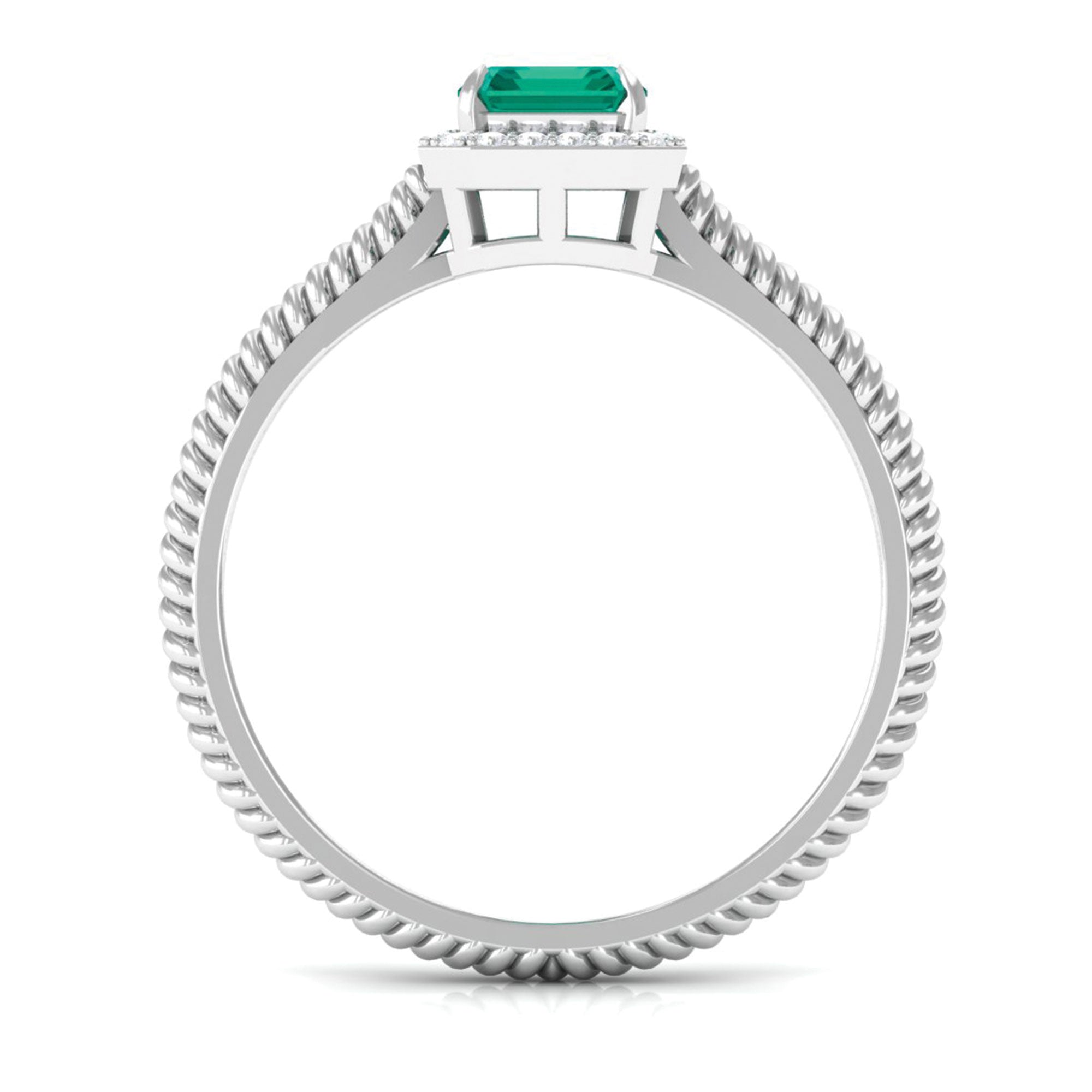 1.25 CT Octagon shape Emerald Solitaire Engagement Ring with Diamond Halo Emerald - ( AAA ) - Quality - Rosec Jewels