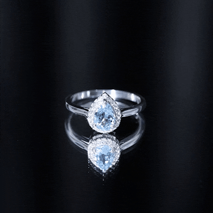 1 Carat Pear Cut Aquamarine Engagement Ring with Diamond Halo AAA - Rosec Jewels