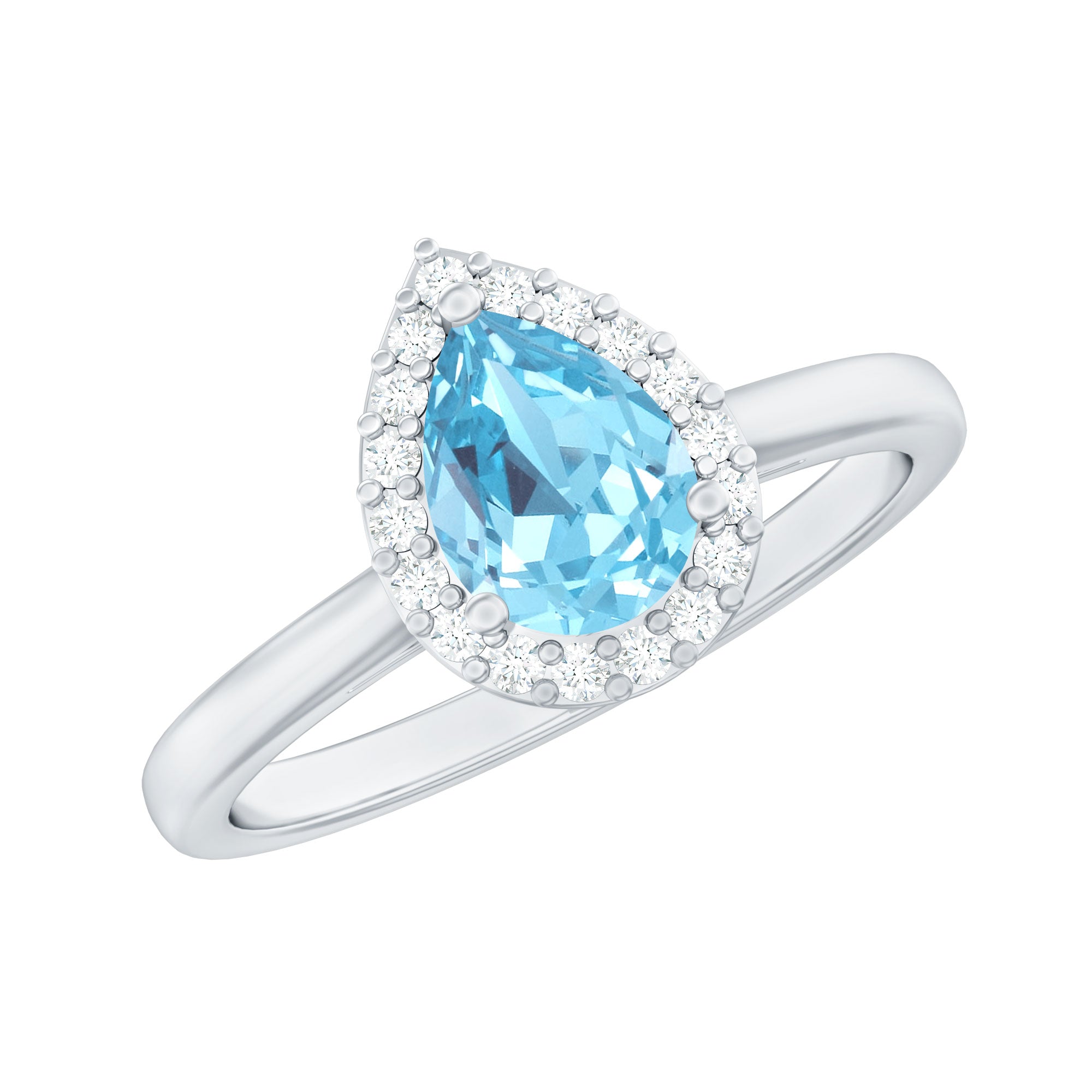 1 Carat Pear Cut Aquamarine Engagement Ring with Diamond Halo AAA - Rosec Jewels