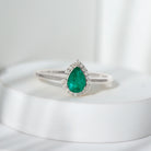 1 CT Emerald Teardrop Engagement Ring with Diamond Halo Emerald - ( AAA ) - Quality - Rosec Jewels