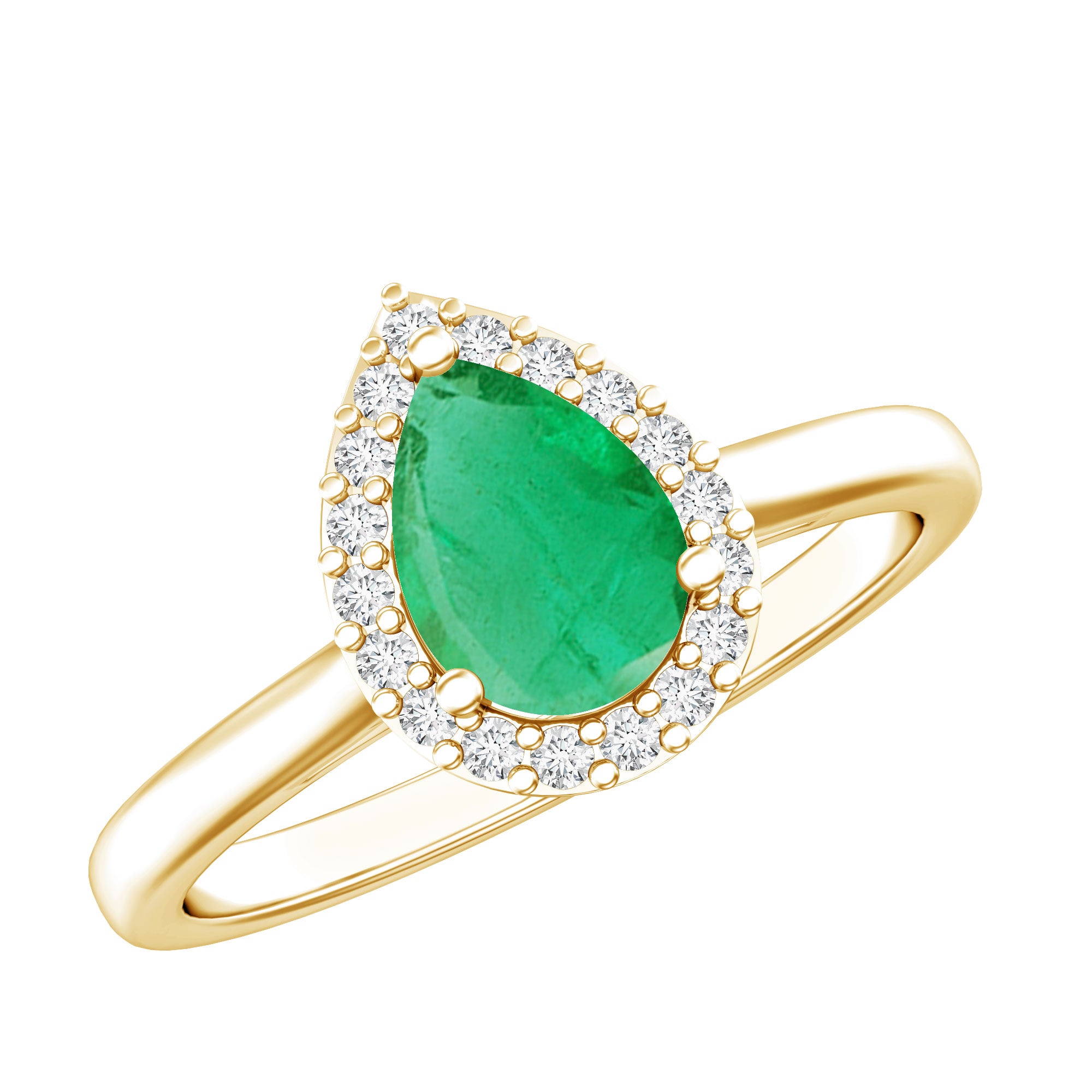 Rosec Jewels-Real Emerald Teardrop Engagement Ring with Diamond Halo