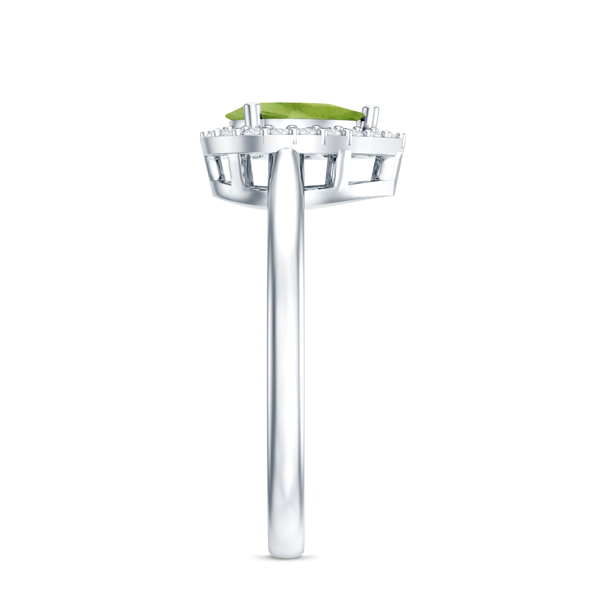 Real 1 Carat Peridot Teardrop Engagement Ring with Diamond Halo AAA - Rosec Jewels