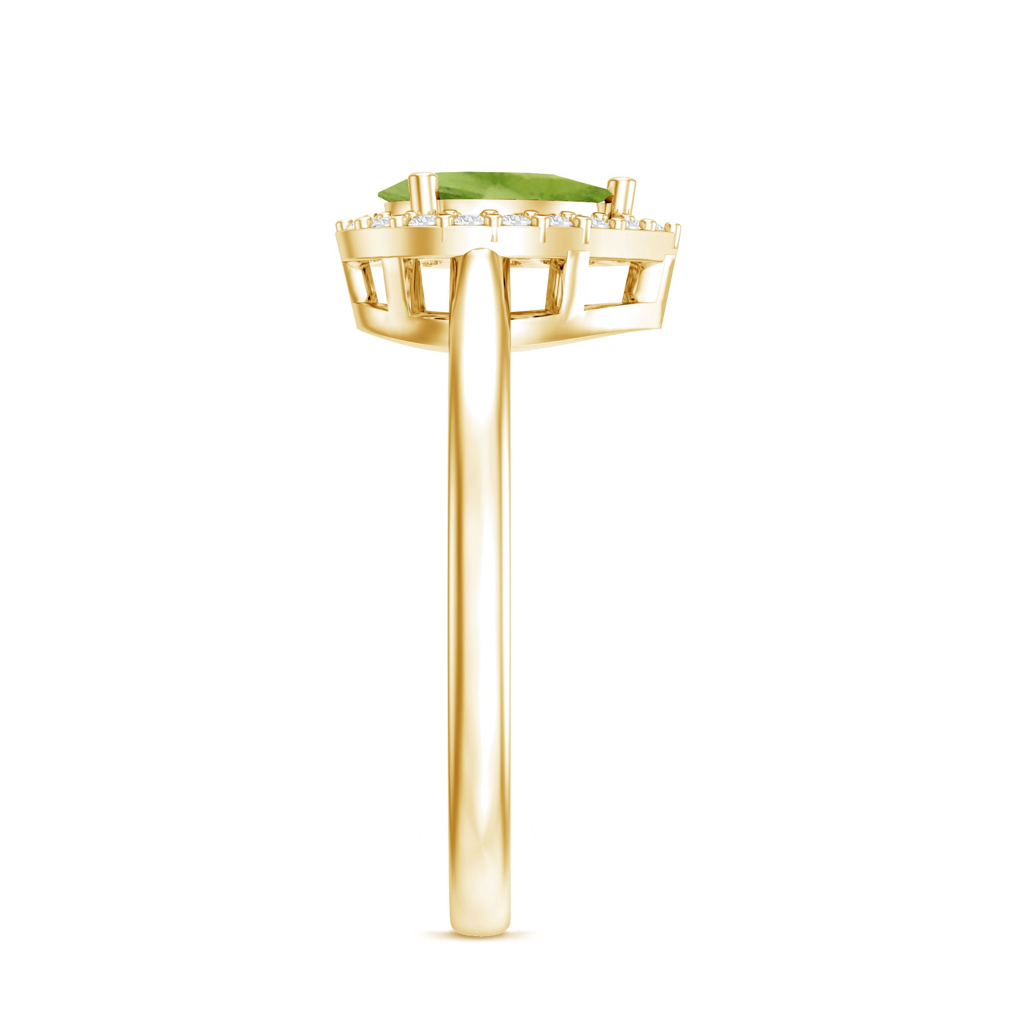 Real 1 Carat Peridot Teardrop Engagement Ring with Diamond Halo AAA - Rosec Jewels