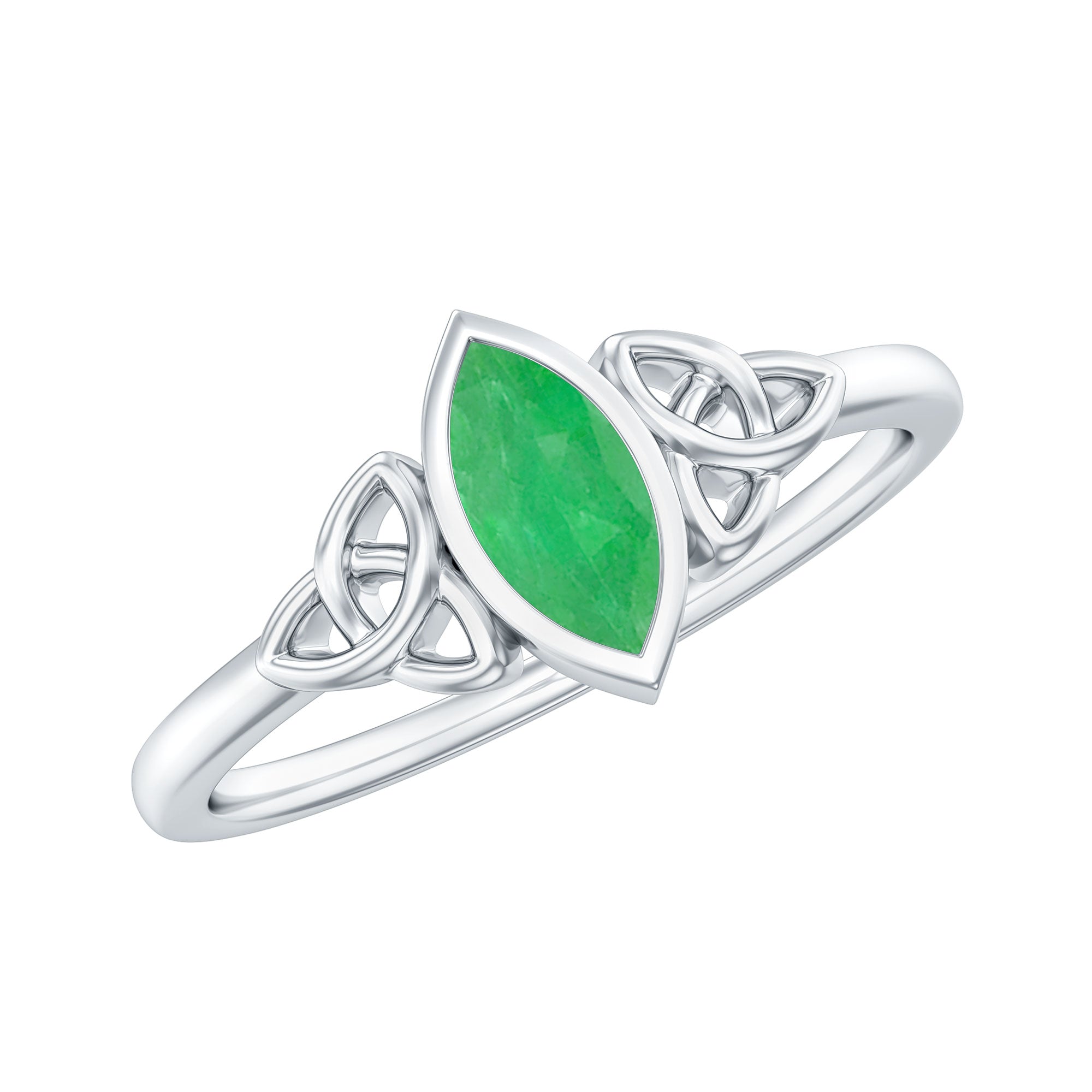 Marquise Cut Natural Emerald Celtic Engagement Ring in Bezel Setting