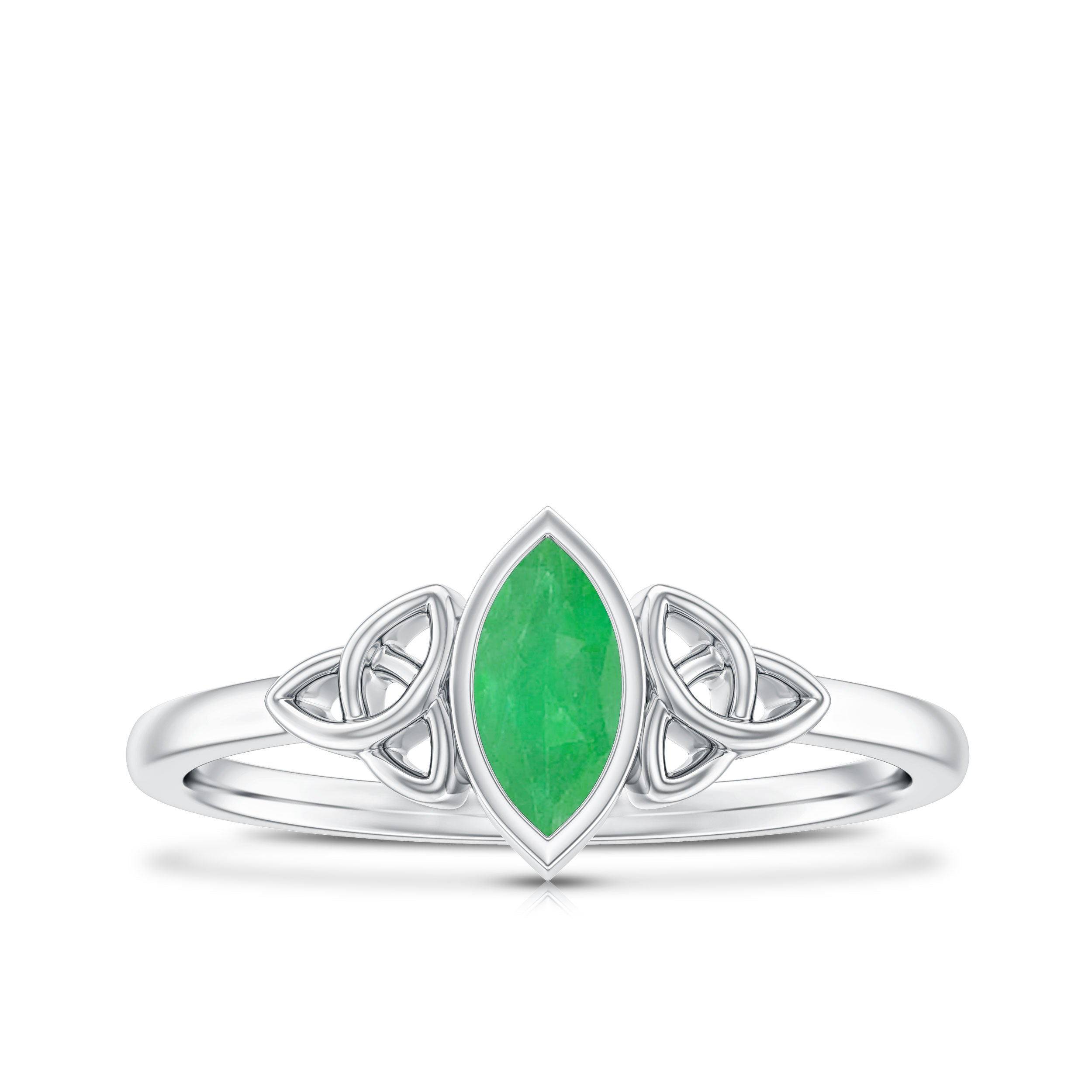Marquise Cut Natural Emerald Celtic Engagement Ring in Bezel Setting AAA - Rosec Jewels