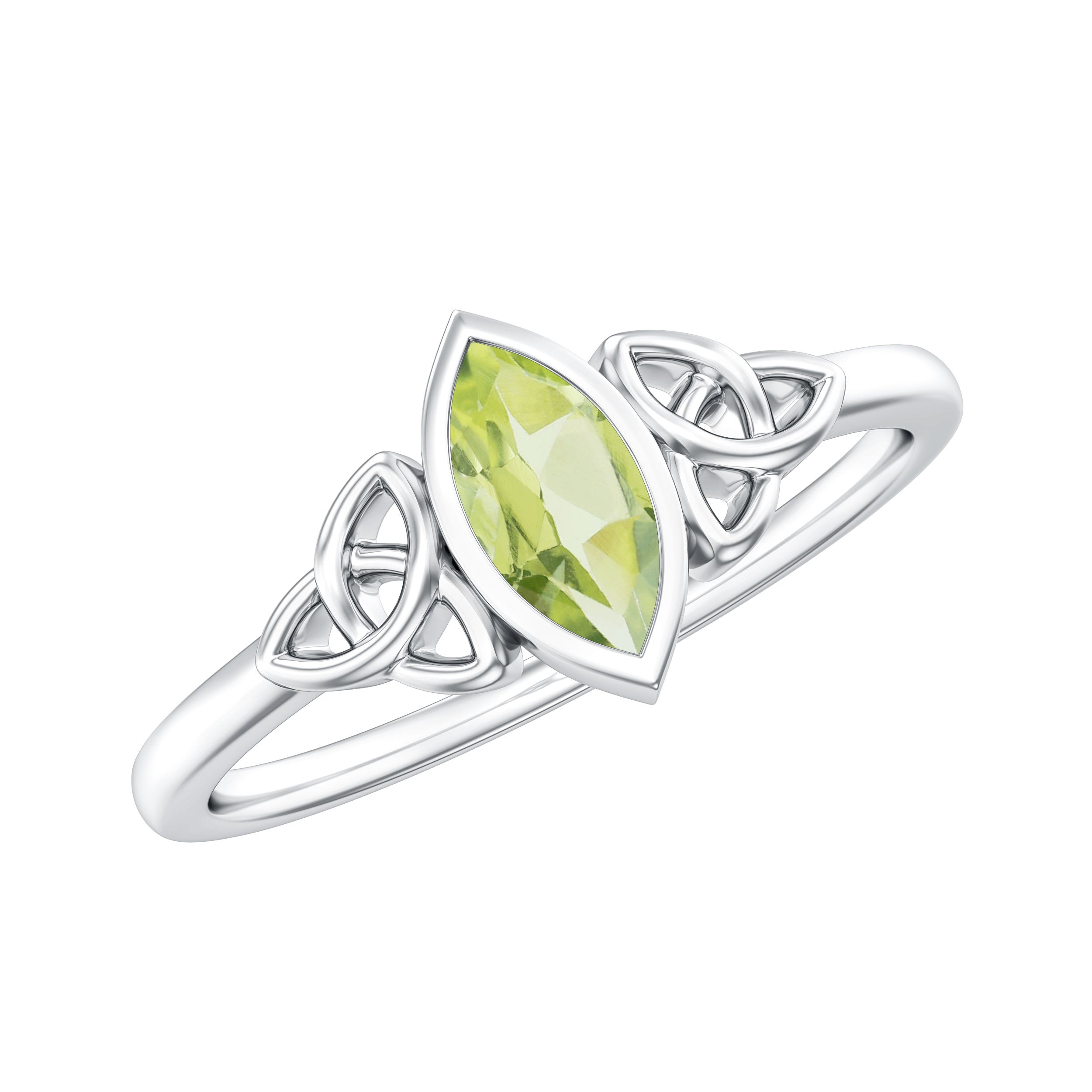 Natural 0.7 Carat Marquise Peridot Promise Ring with Celtic Knot AAA - Rosec Jewels