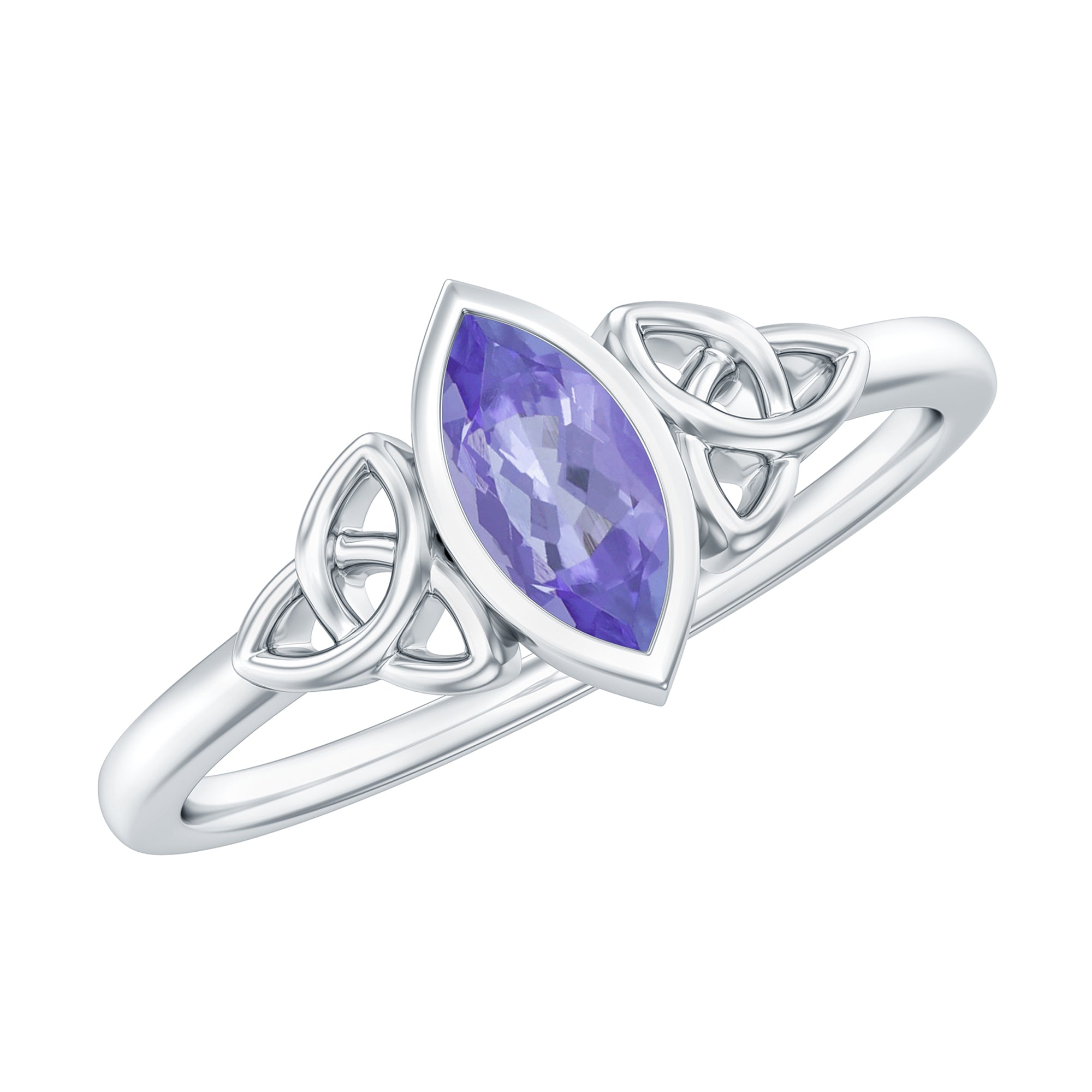 Natural Bezel Set Marquise Tanzanite Promise Ring with Celtic Knot