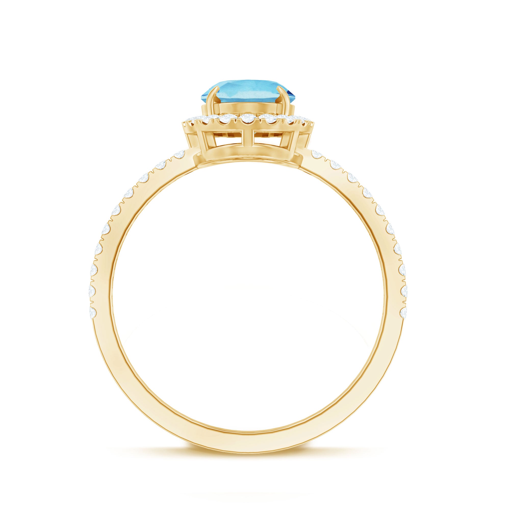 Classic Aquamarine Oval Engagement Ring with Diamond Halo AAA - Rosec Jewels