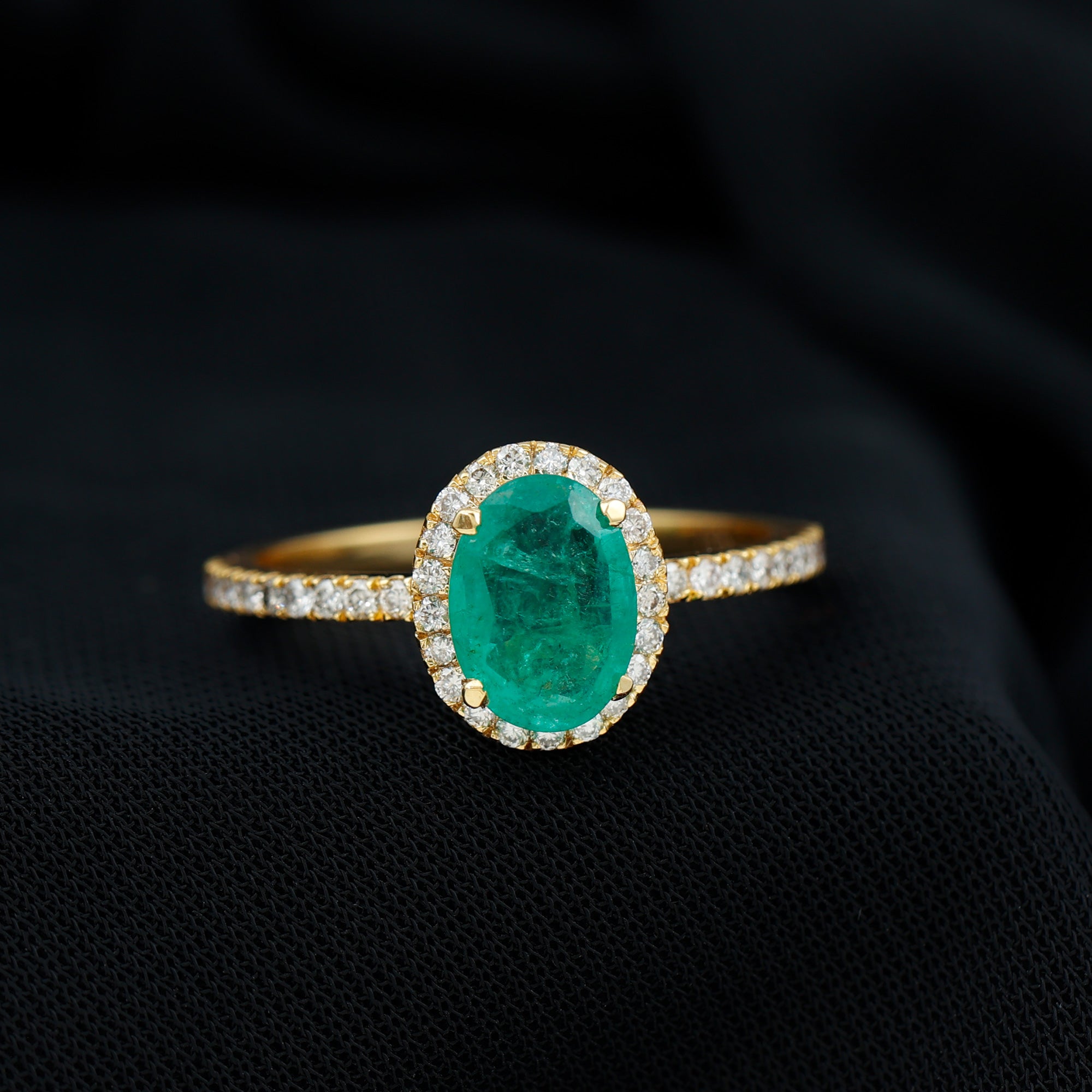 Rosec Jewels-Genuine 6X8MM Oval Emerald Engagement Ring with Diamond Halo