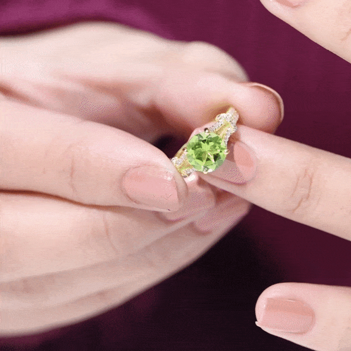 Peridot Solitaire Engagement Ring with Moissanite in Split Shank AAA - Rosec Jewels