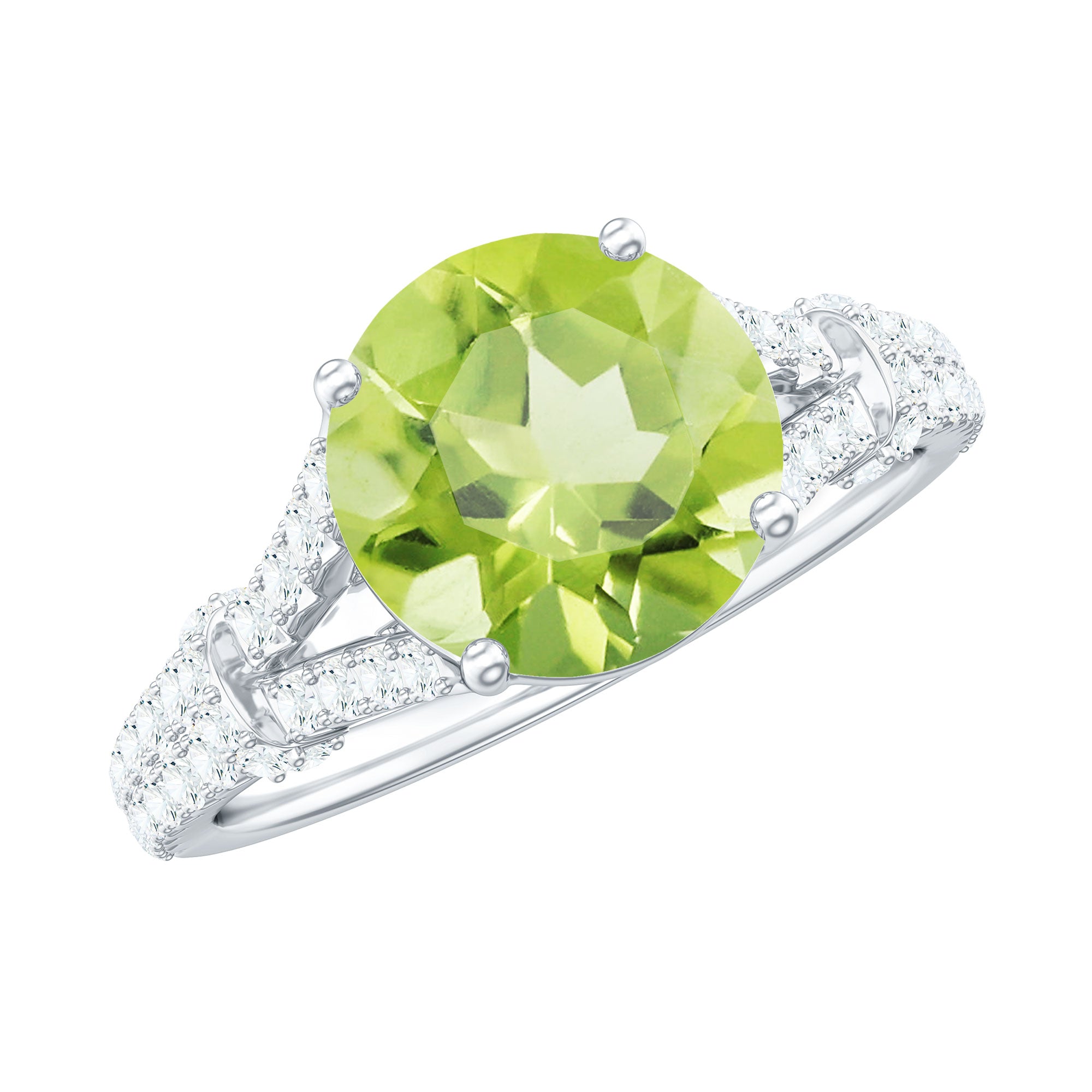 Peridot Solitaire Engagement Ring with Moissanite in Split Shank