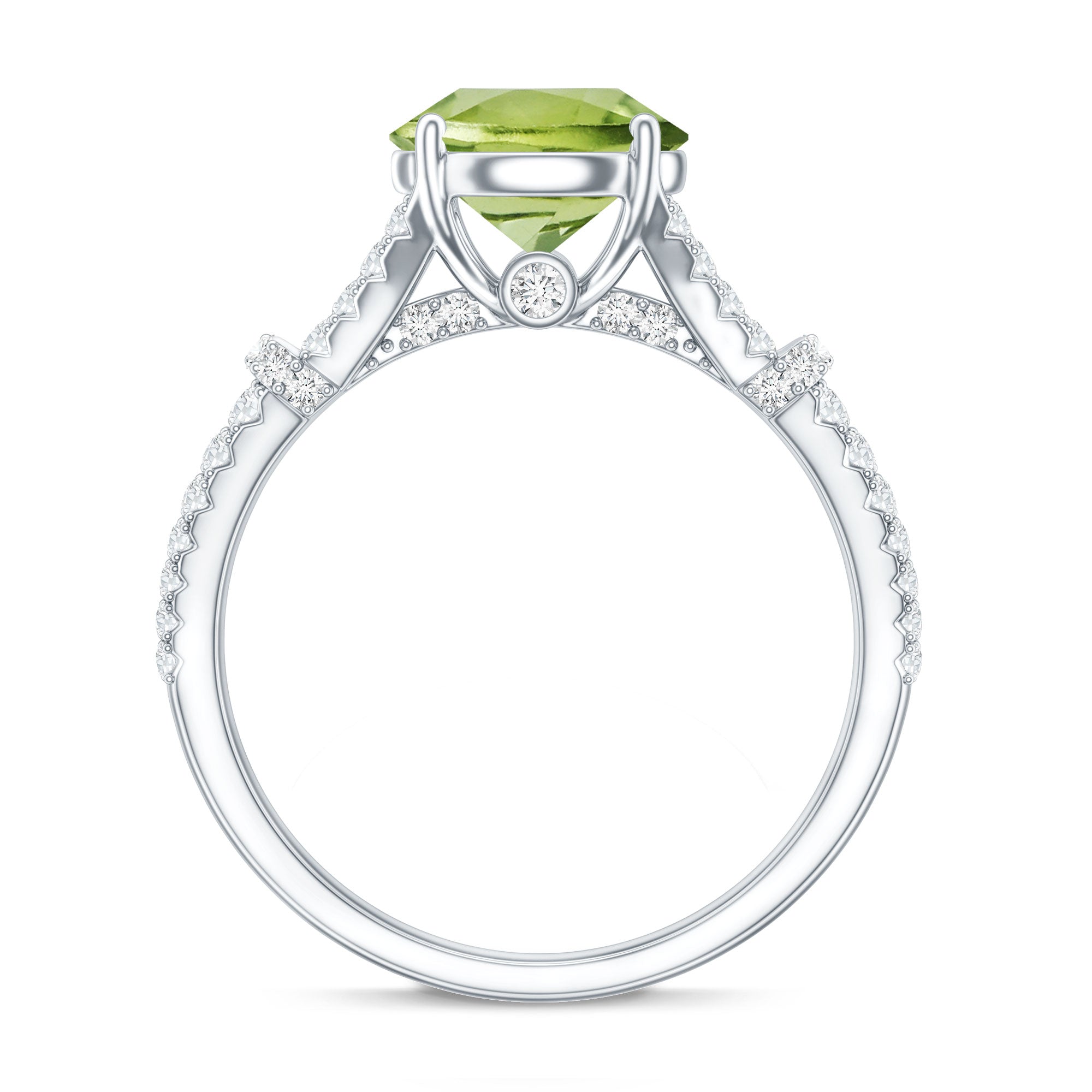 Peridot Solitaire Engagement Ring with Moissanite in Split Shank AAA - Rosec Jewels
