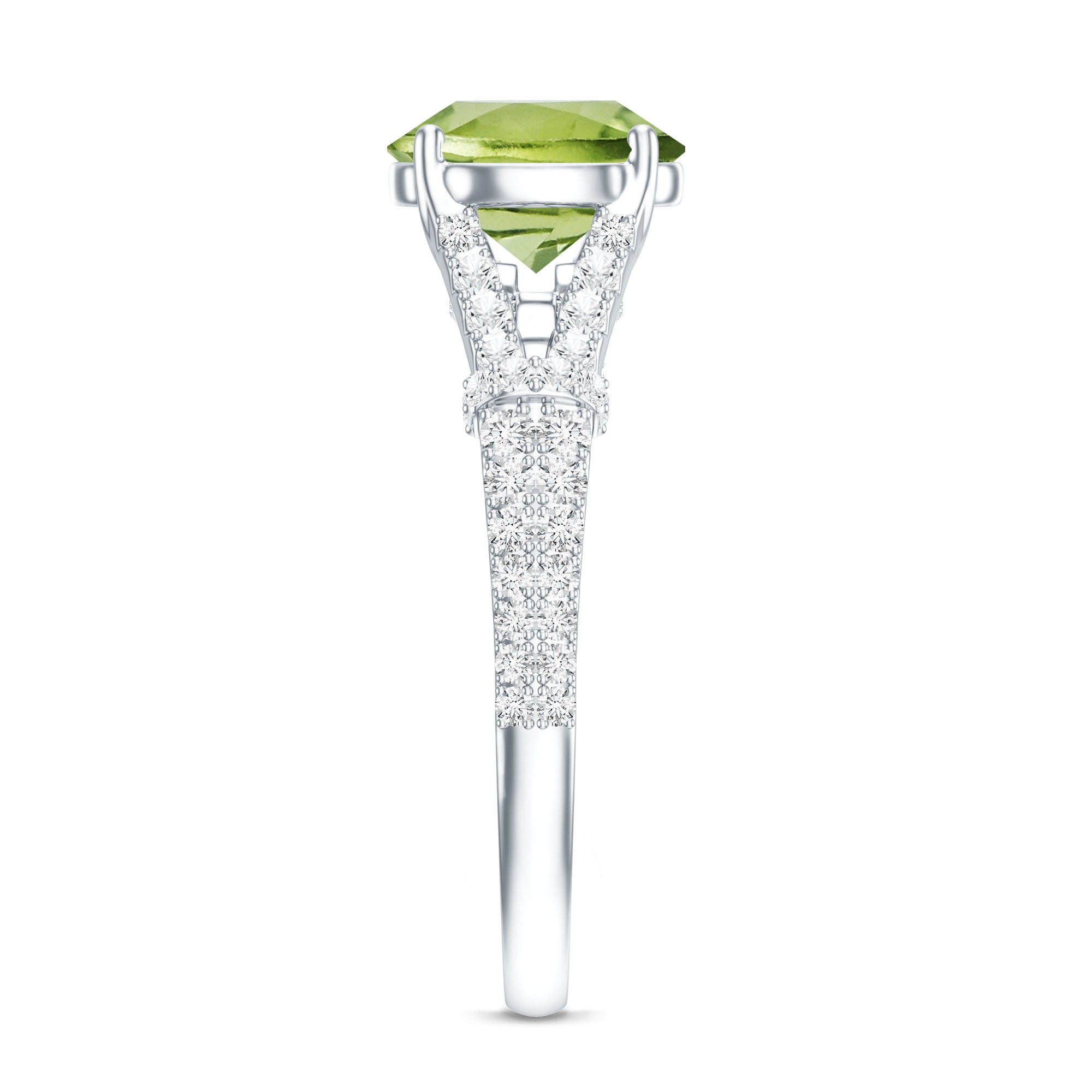 Peridot Solitaire Engagement Ring with Moissanite in Split Shank AAA - Rosec Jewels