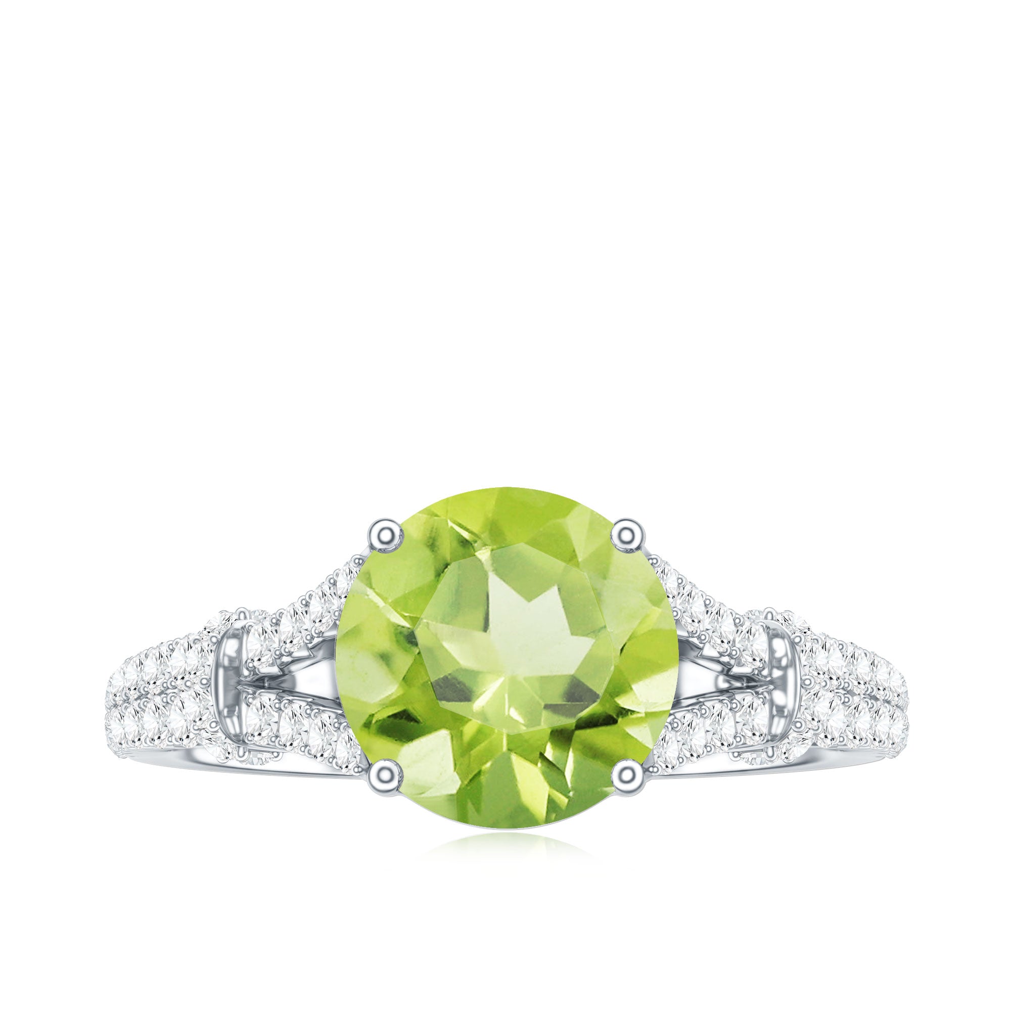 Peridot Solitaire Engagement Ring with Moissanite in Split Shank AAA - Rosec Jewels