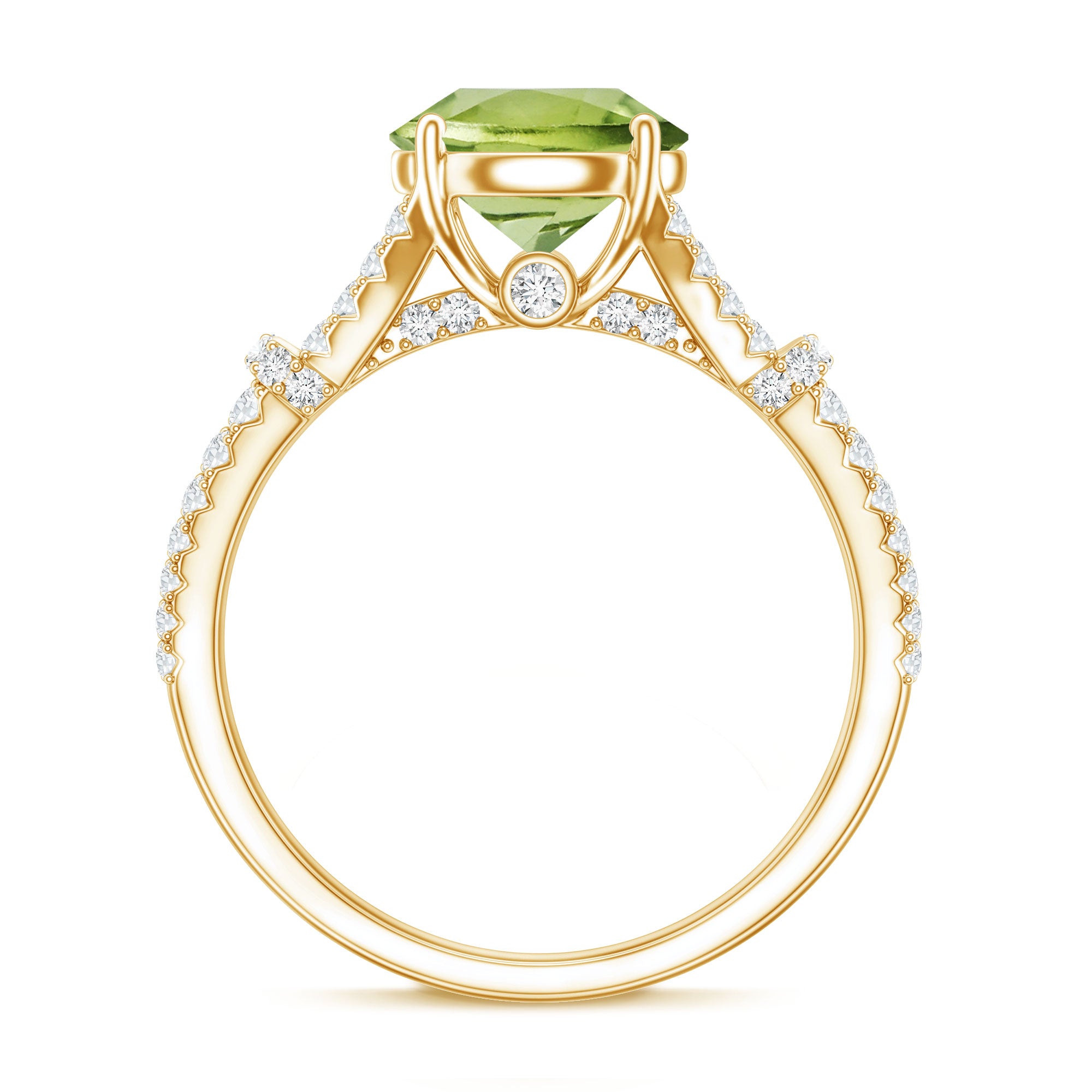 Peridot Solitaire Engagement Ring with Moissanite in Split Shank AAA - Rosec Jewels