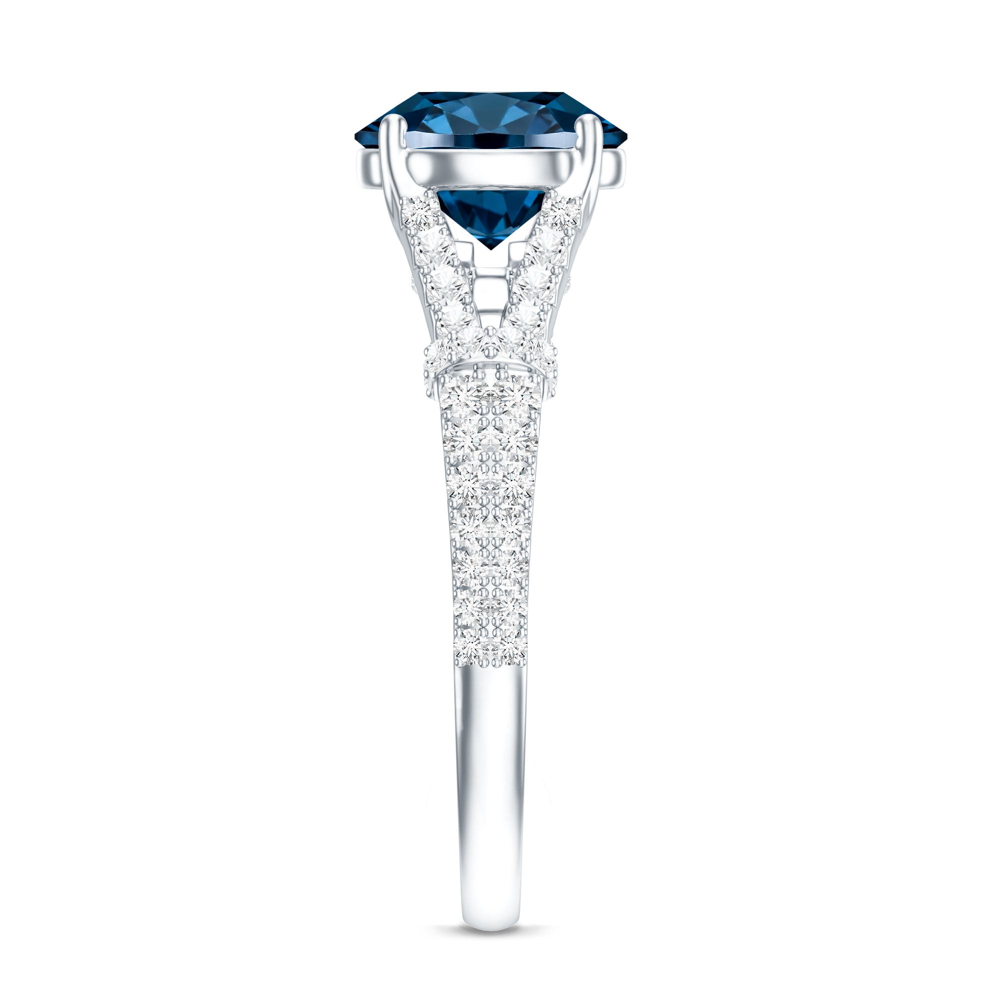 Natural London Blue Topaz Split Shank Engagement Ring AAA - Rosec Jewels