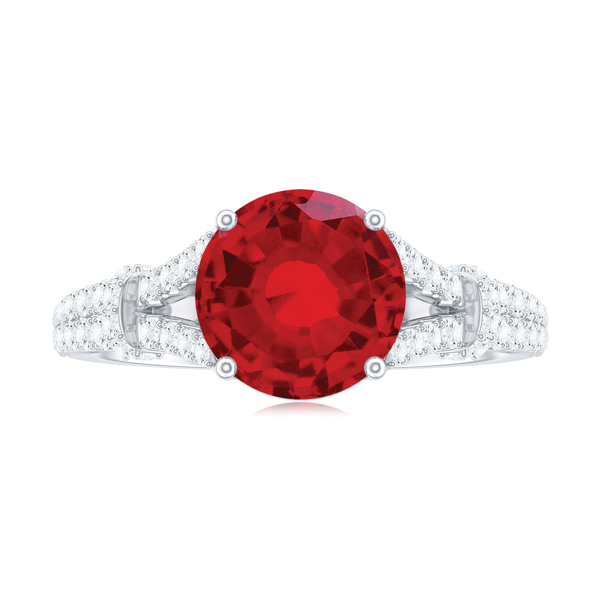 Rosec Jewels-Lab Created Ruby and Diamond Split Shank Engagement Ring
