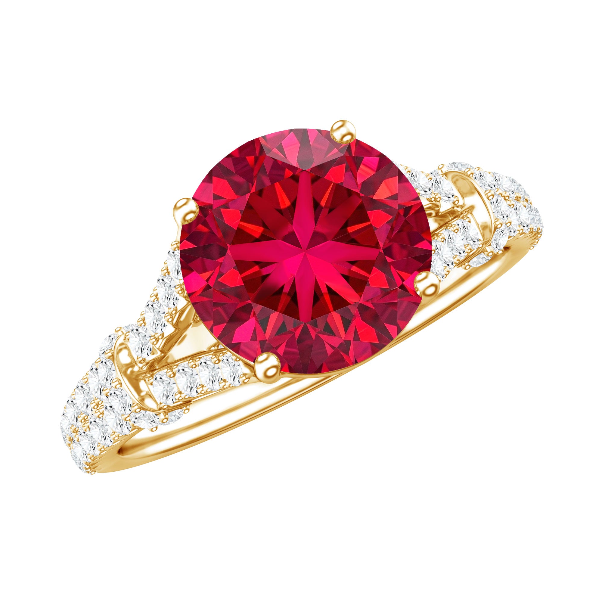 Lab Created Ruby and Diamond Split Shank Engagement Ring AAAA - Rosec Jewels