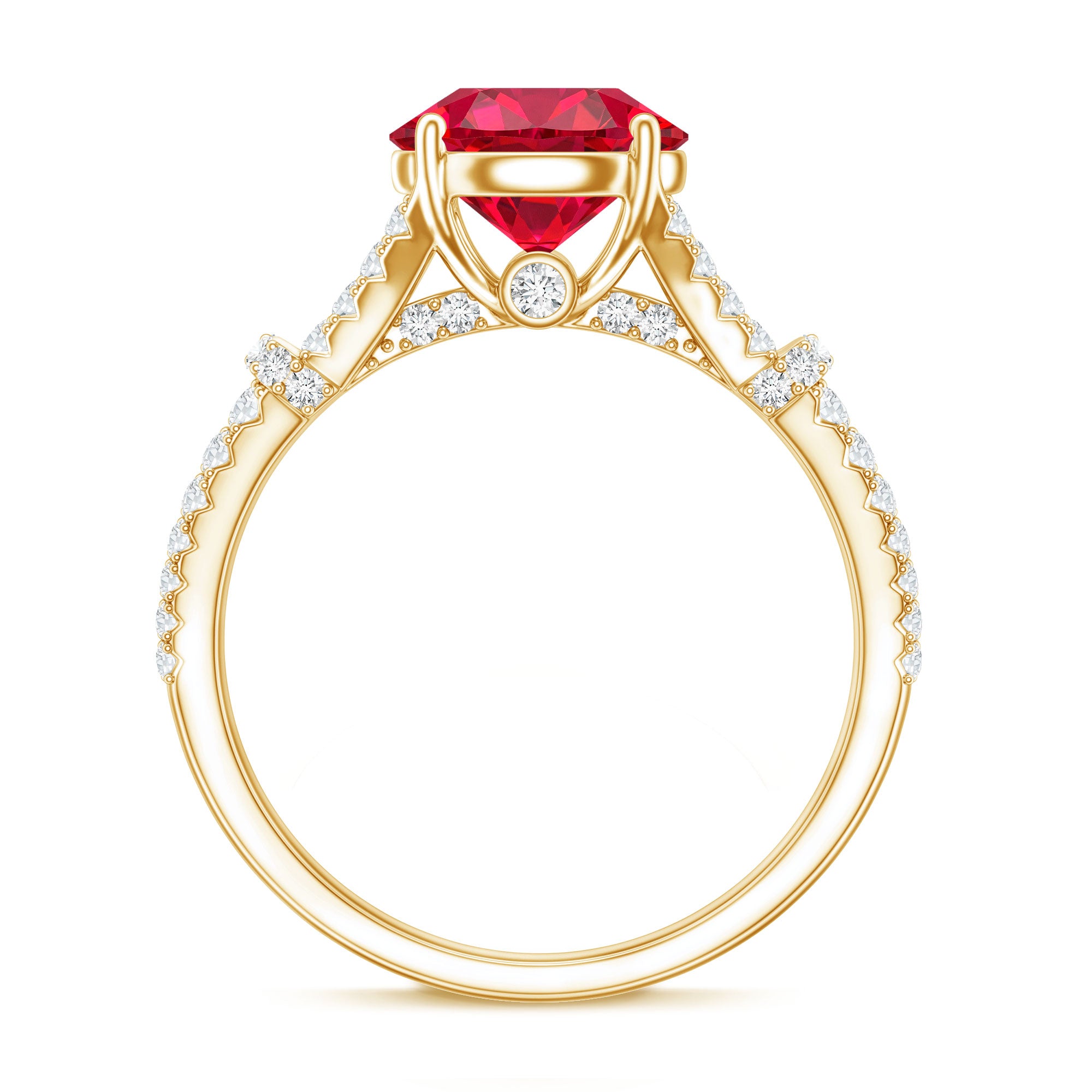 Lab Created Ruby and Diamond Split Shank Engagement Ring AAAA - Rosec Jewels