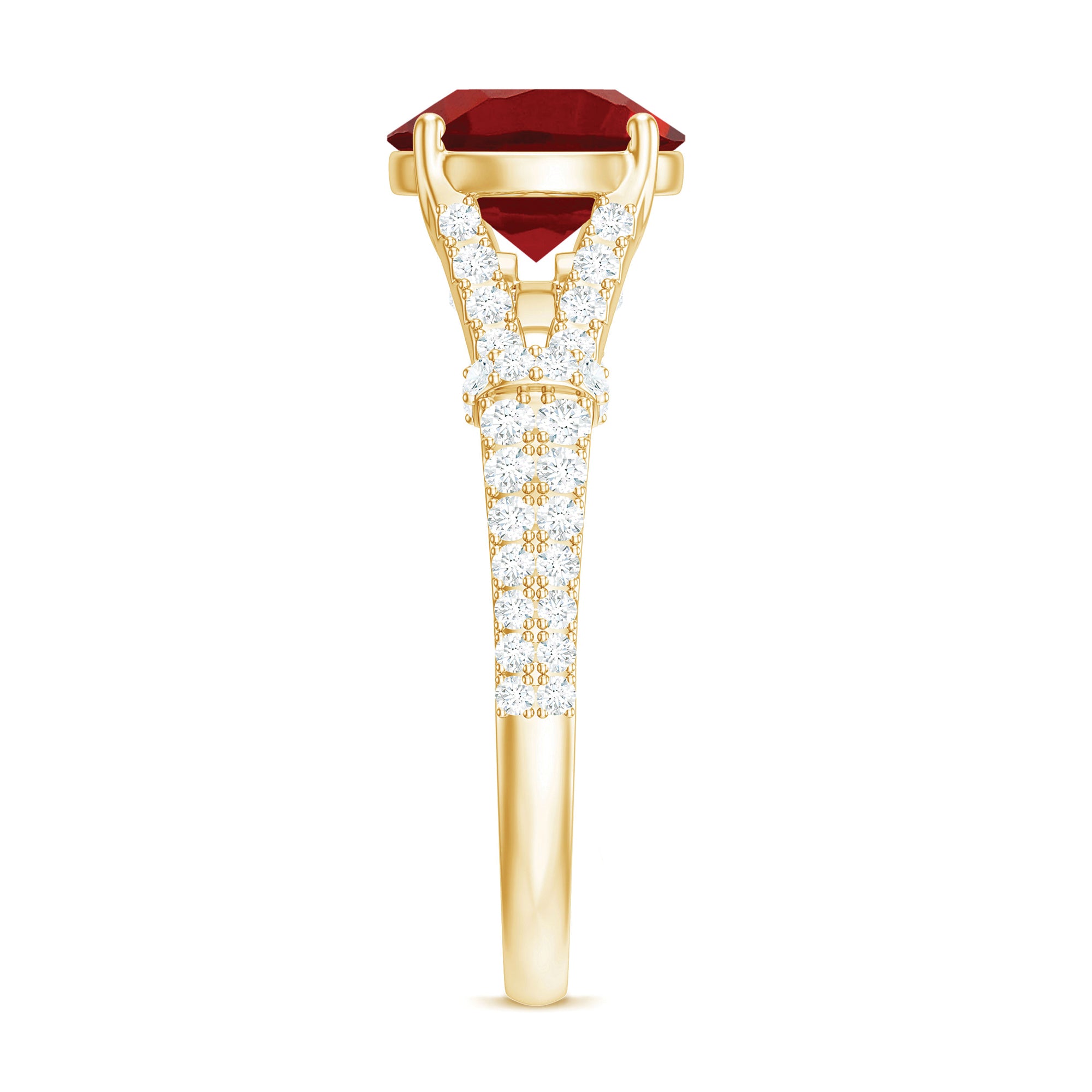 Rosec Jewels-Lab Created Ruby and Diamond Split Shank Engagement Ring