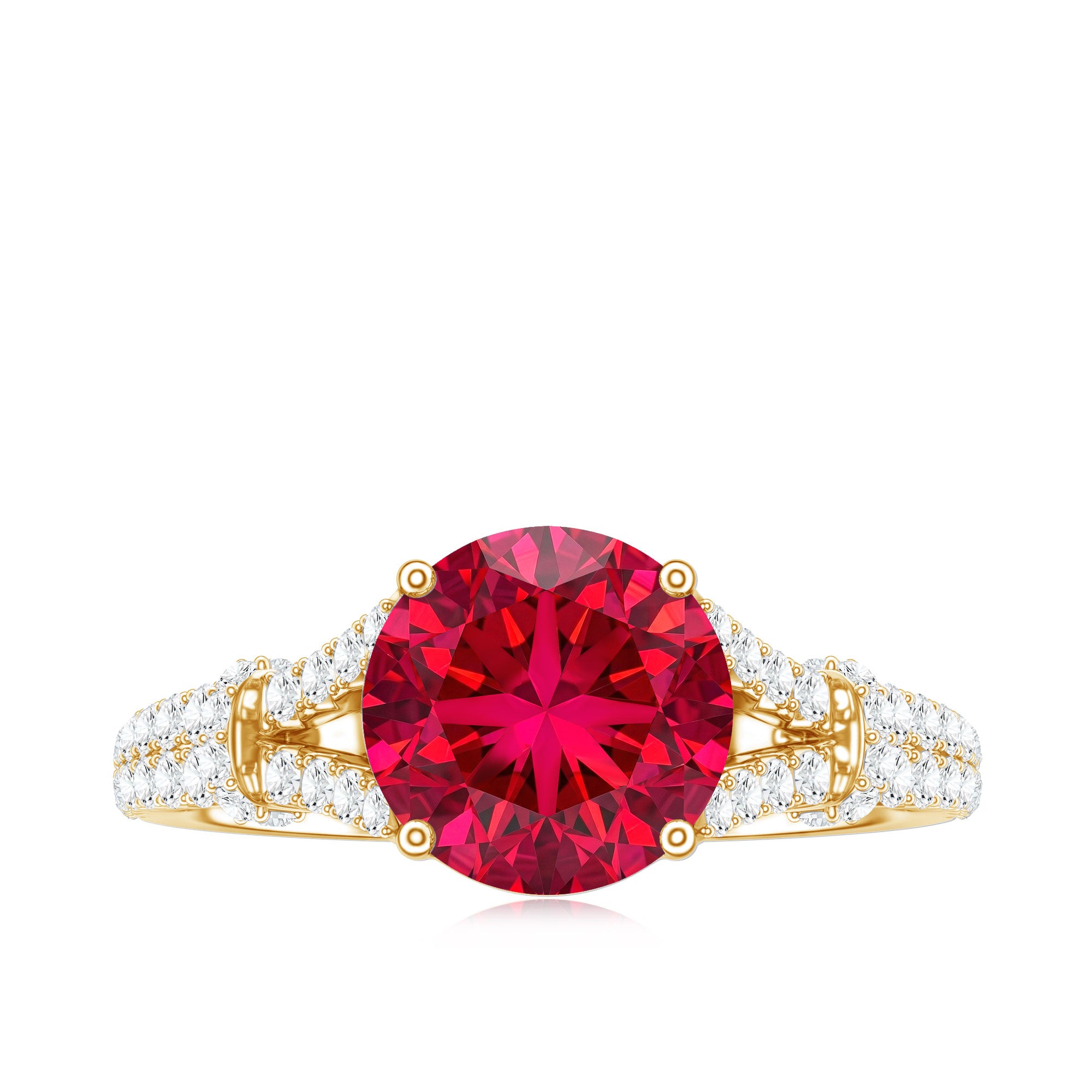 Lab Created Ruby and Diamond Split Shank Engagement Ring AAAA - Rosec Jewels