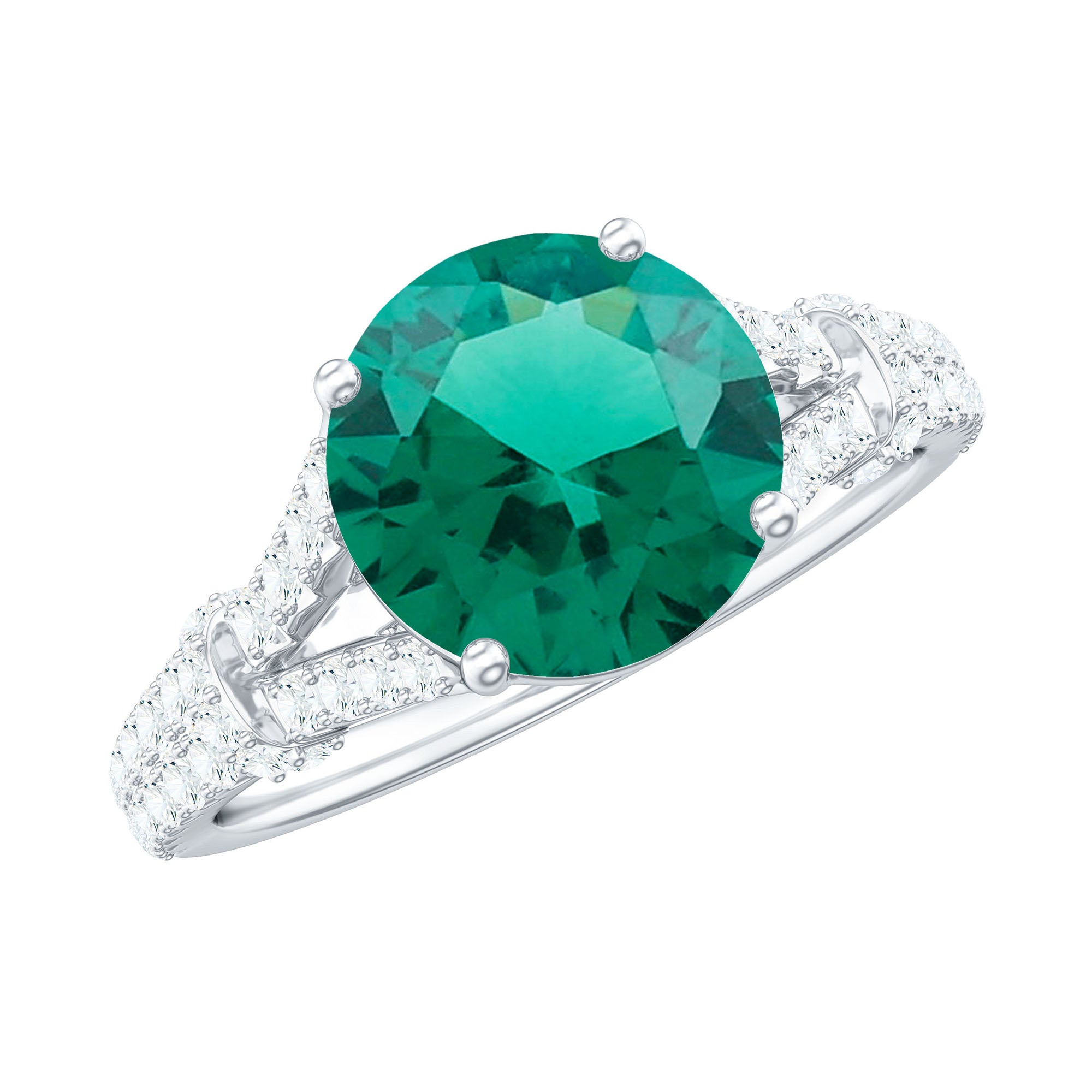 Classic Lab Grown Emerald Diamond Engagement Ring with Split Shank AAAA - Rosec Jewels
