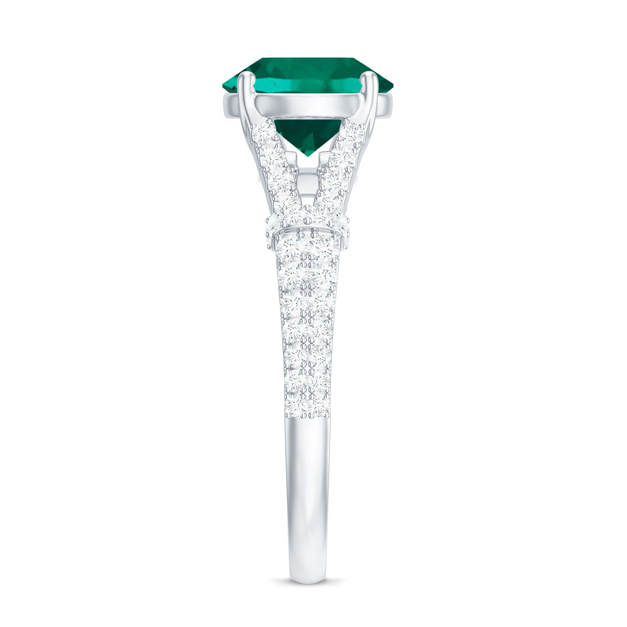 Classic Lab Grown Emerald Diamond Engagement Ring with Split Shank AAAA - Rosec Jewels
