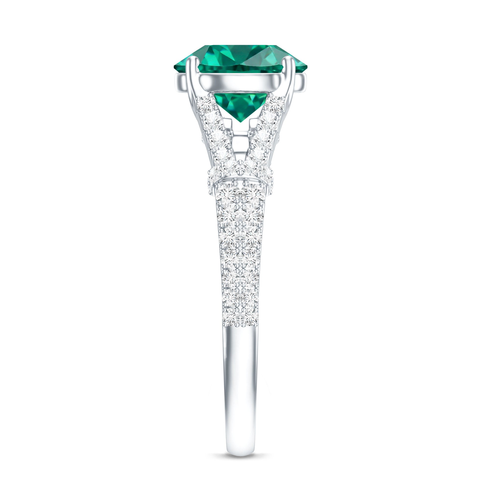 Classic Lab Grown Emerald Diamond Engagement Ring with Split Shank AAAA - Rosec Jewels