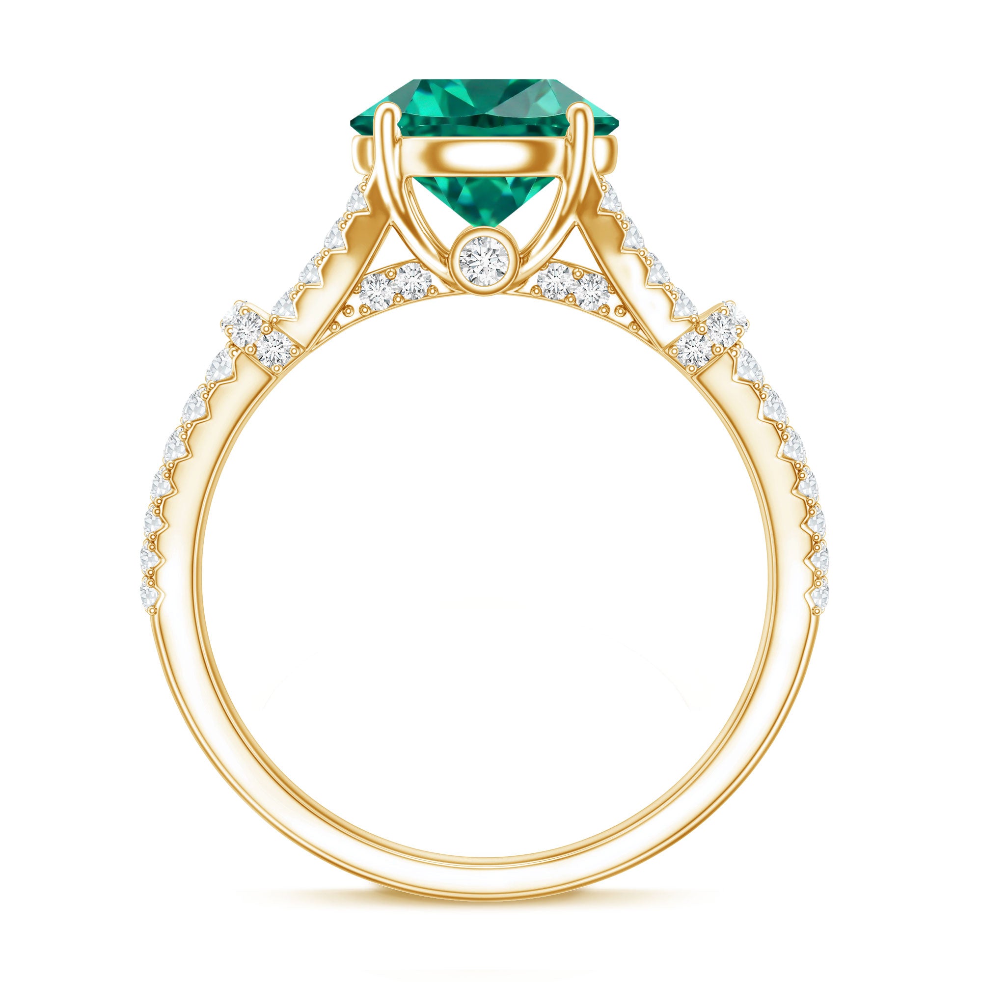 Classic Lab Grown Emerald Diamond Engagement Ring with Split Shank AAAA - Rosec Jewels