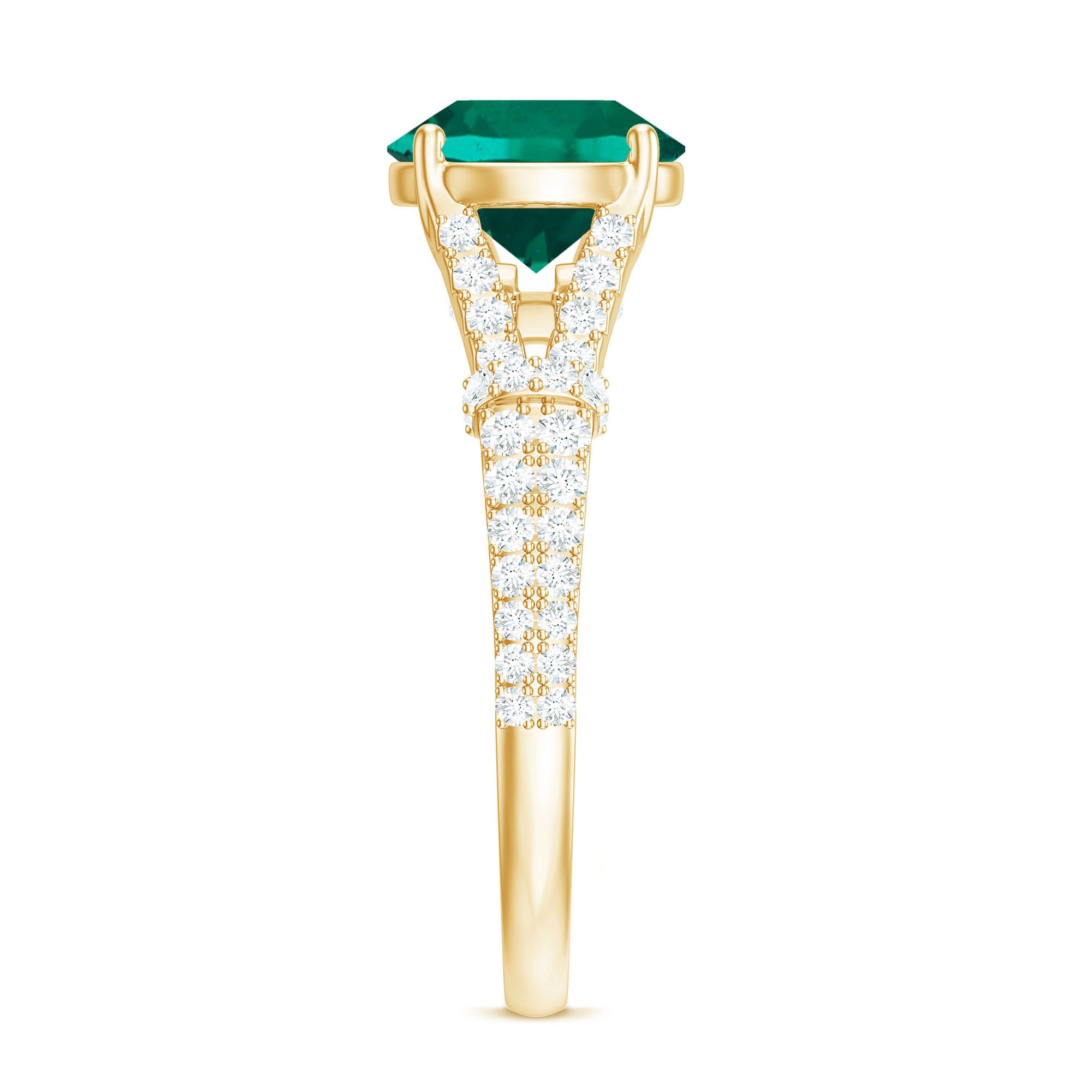 Classic Lab Grown Emerald Diamond Engagement Ring with Split Shank AAAA - Rosec Jewels