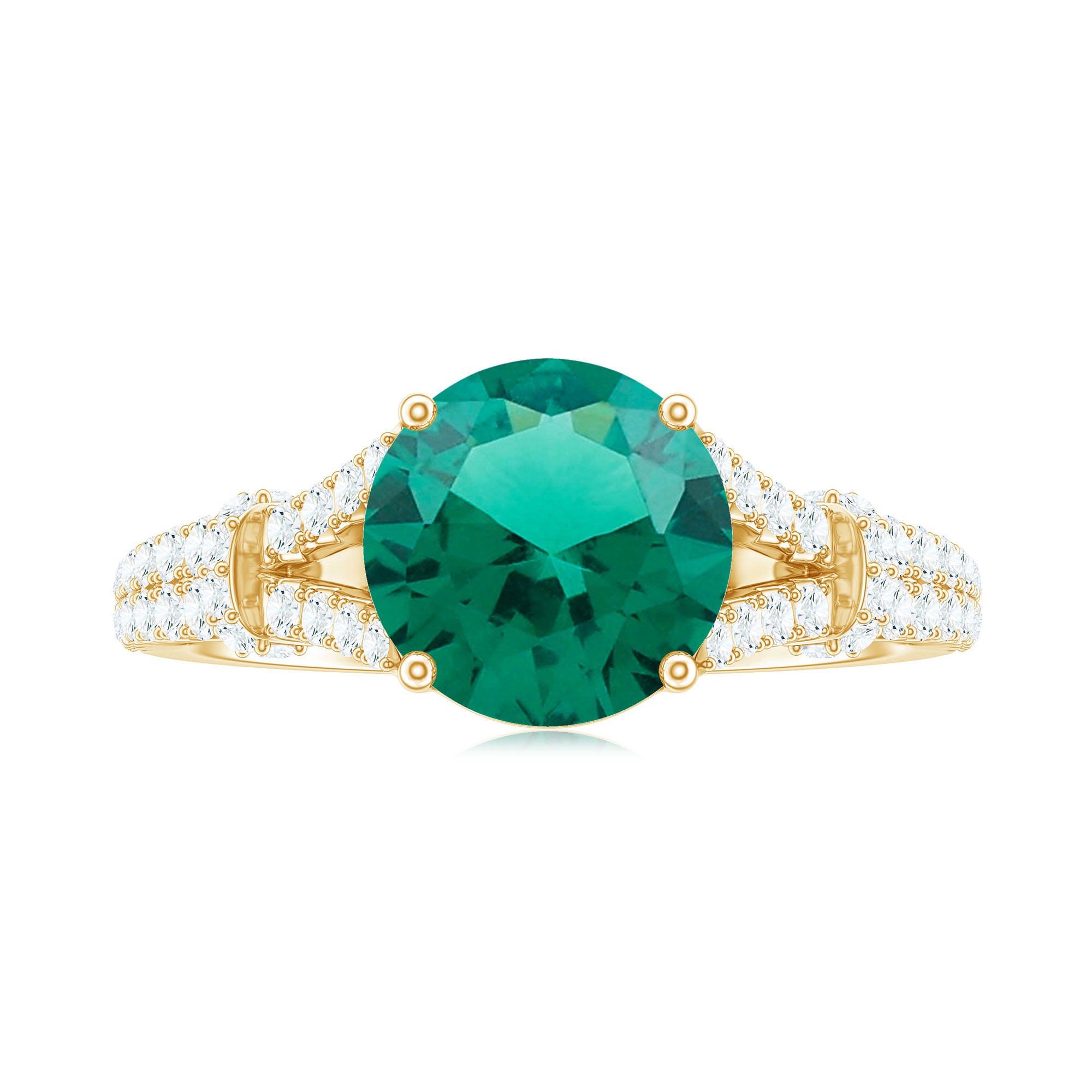 Classic Lab Grown Emerald Diamond Engagement Ring with Split Shank AAAA - Rosec Jewels