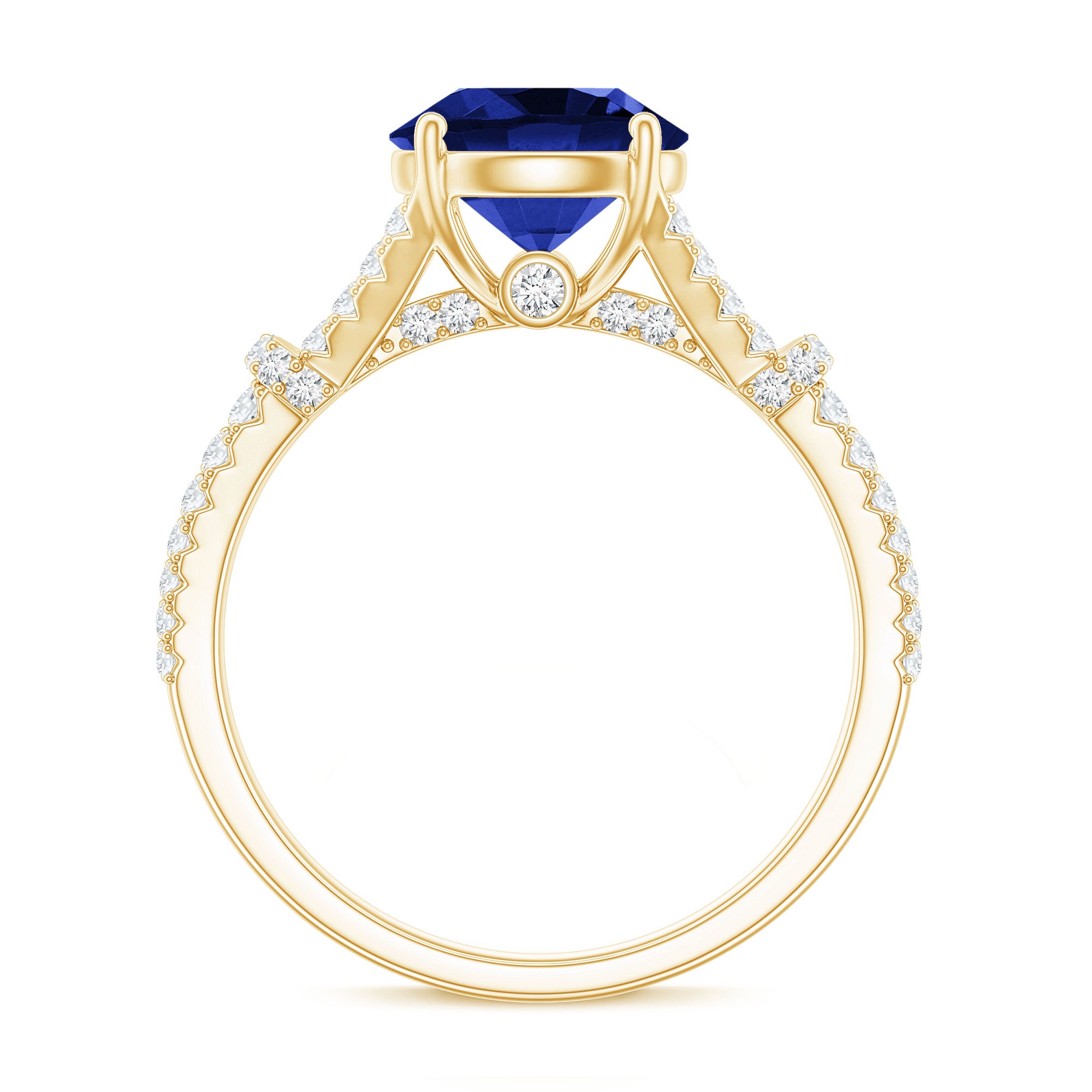 Certified 2.7 Carat Lab Grown Blue Sapphire Engagement Ring with Diamond Split Shank AAAA - Rosec Jewels