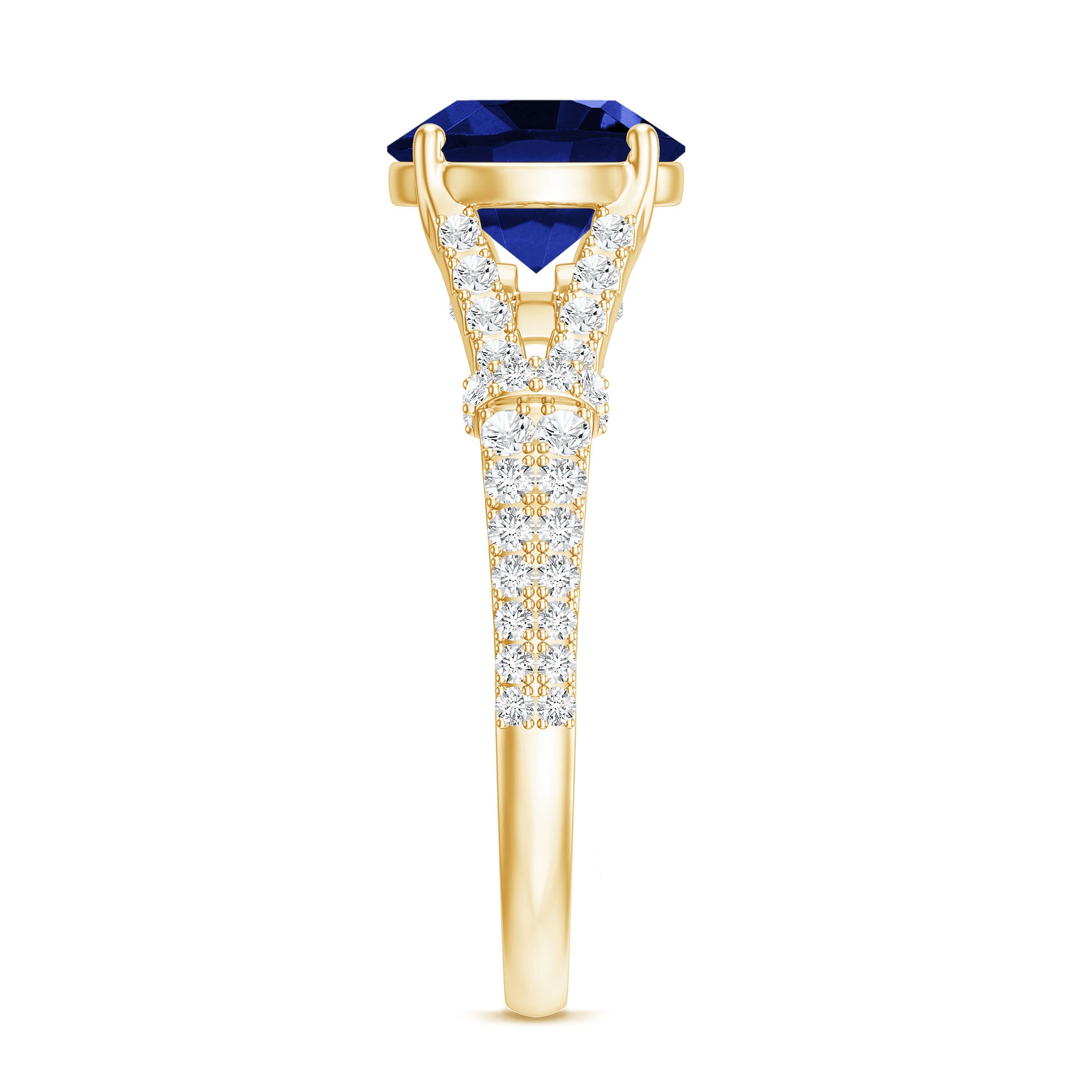 Certified 2.7 Carat Lab Grown Blue Sapphire Engagement Ring with Diamond Split Shank AAAA - Rosec Jewels