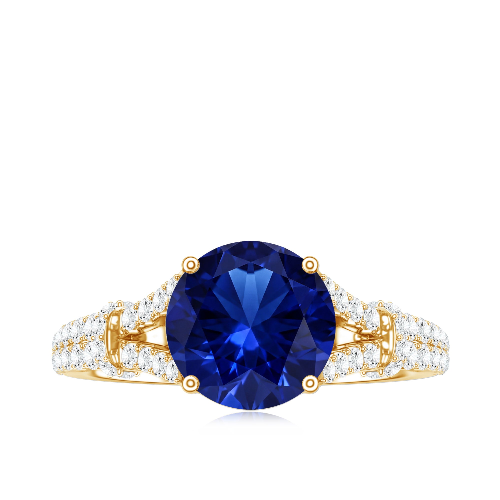 Certified 2.7 Carat Lab Grown Blue Sapphire Engagement Ring with Diamond Split Shank AAAA - Rosec Jewels