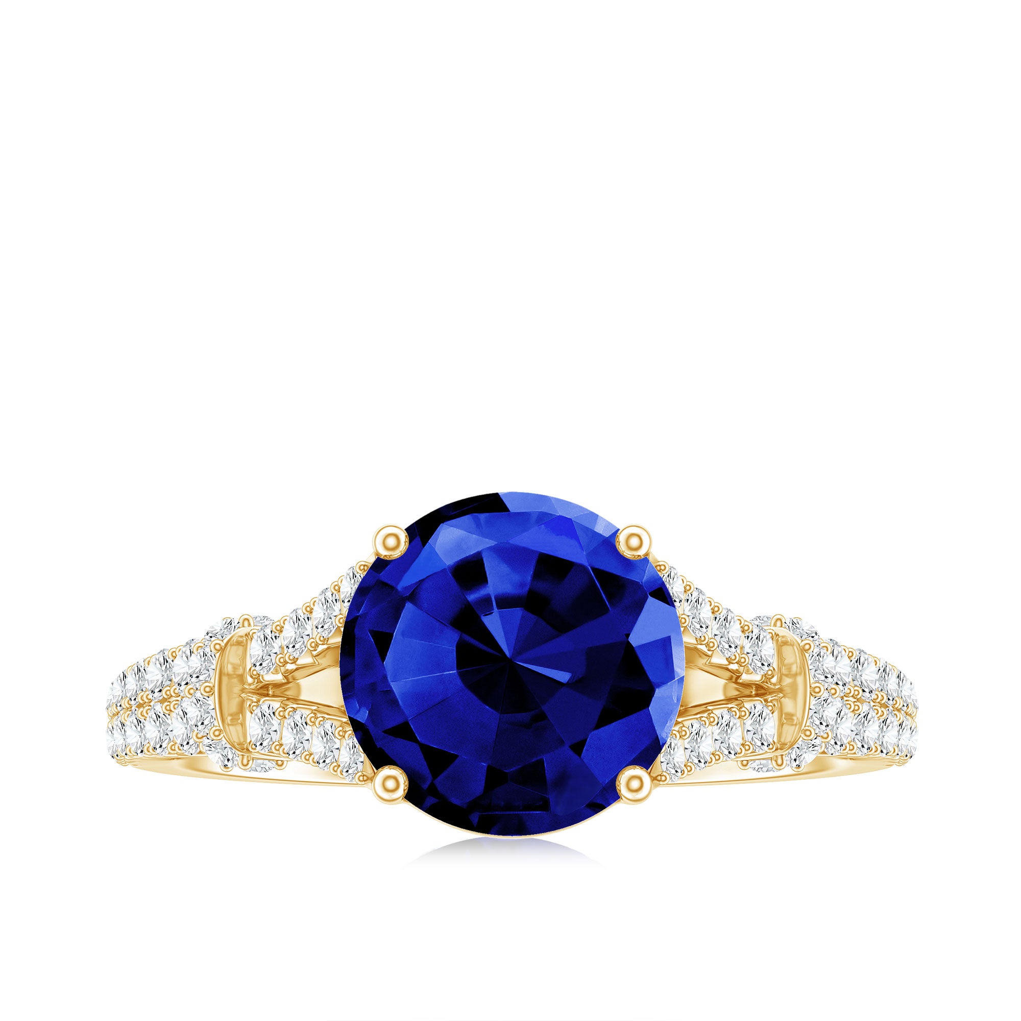 Certified 2.7 Carat Lab Grown Blue Sapphire Engagement Ring with Diamond Split Shank AAAA - Rosec Jewels