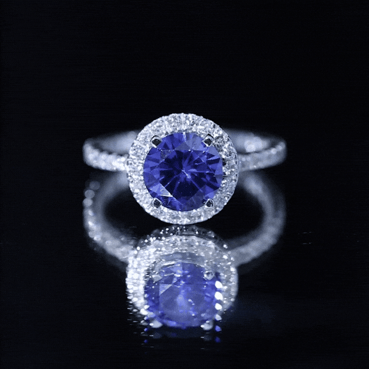 2.7 Carat Round Lab Created Blue Sapphire Classic Engagement Ring with Diamond Halo AAAA - Rosec Jewels