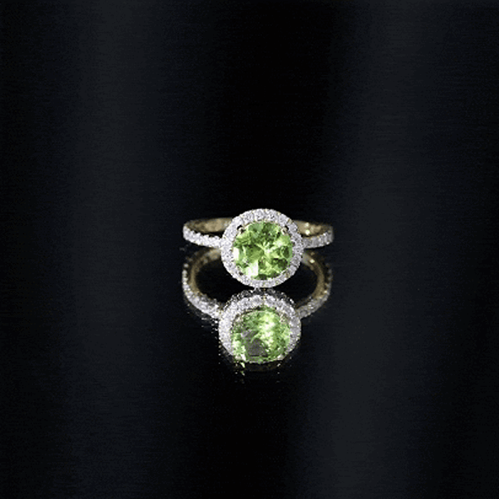 2 Carat Round Peridot Engagement Ring with Diamond Halo AAA - Rosec Jewels