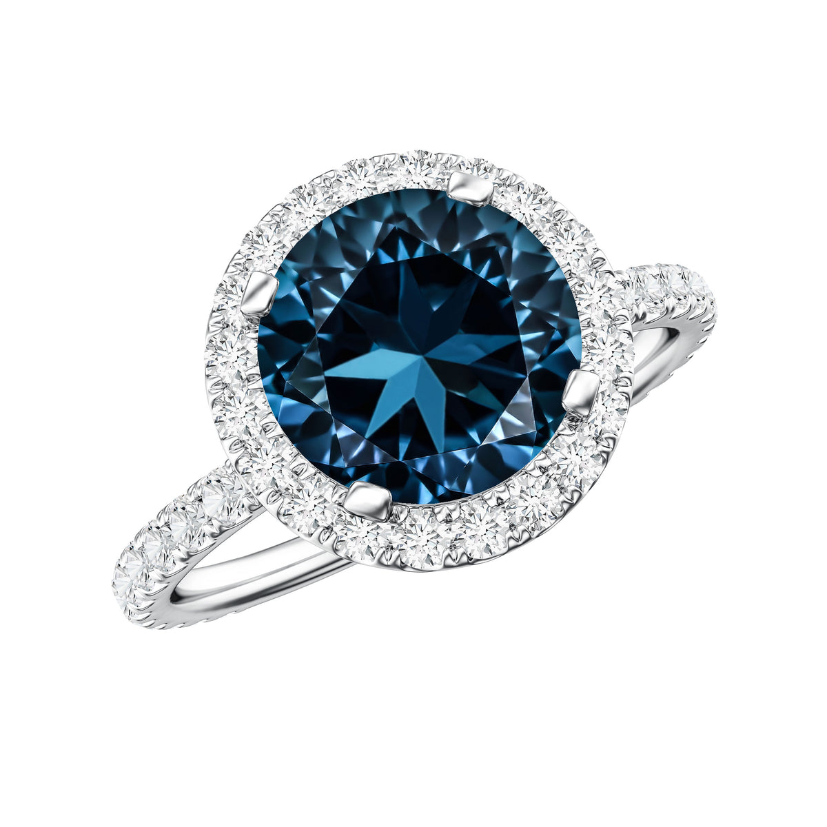 2 Carat London Blue Topaz Classic Engagement Ring with Diamond AAA - Rosec Jewels